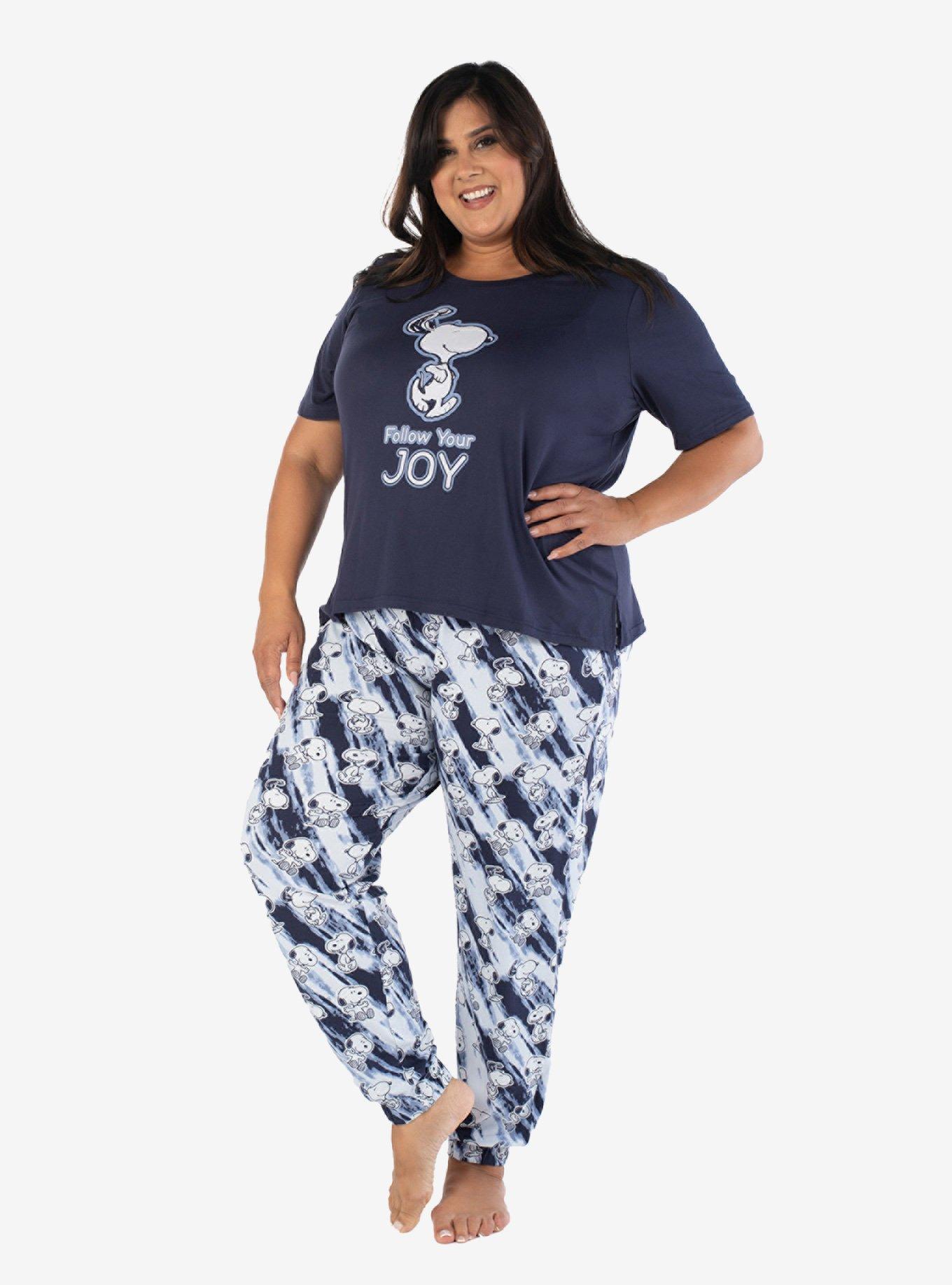 Snoopy Boho Stripe Pajama Set Plus Size, NAVY, hi-res