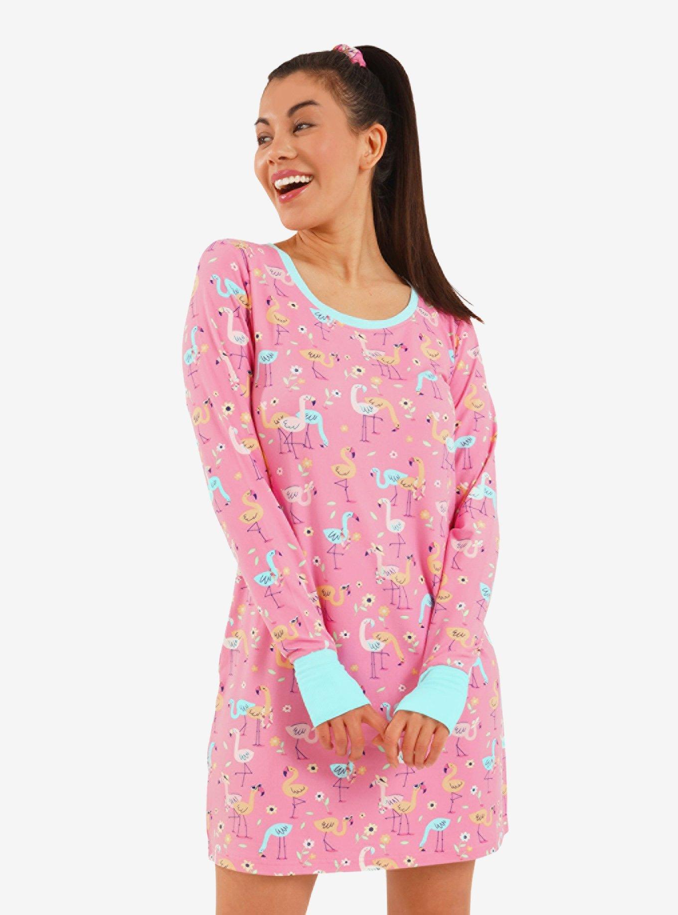 Dreaming of Flamingos Long Sleeve Nightshirt, PINK, hi-res