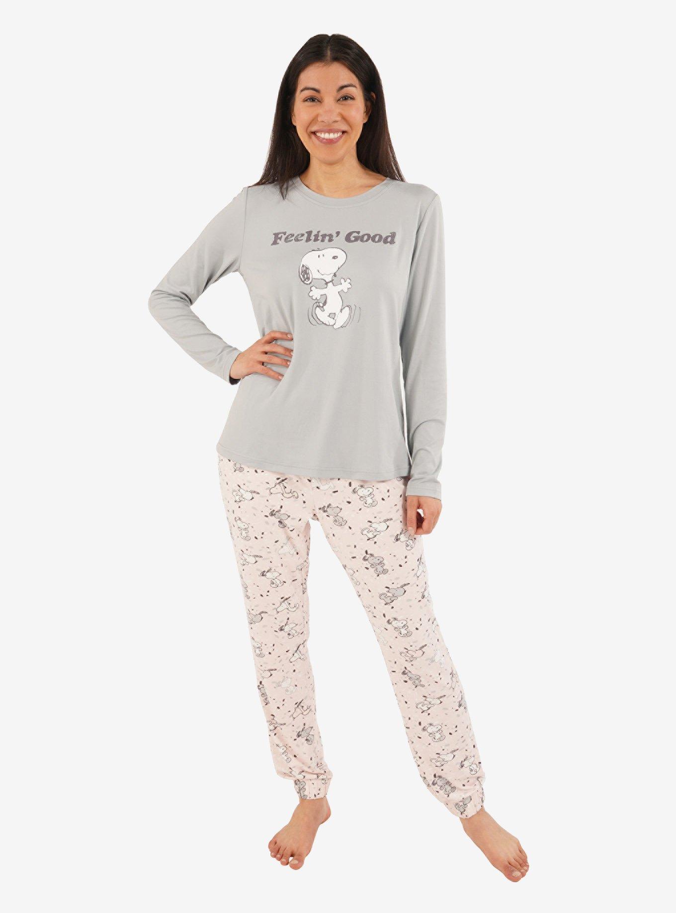 Snoopy Classic Feeling Good Long Sleeve Pajama Set, LIGHT GREY, hi-res