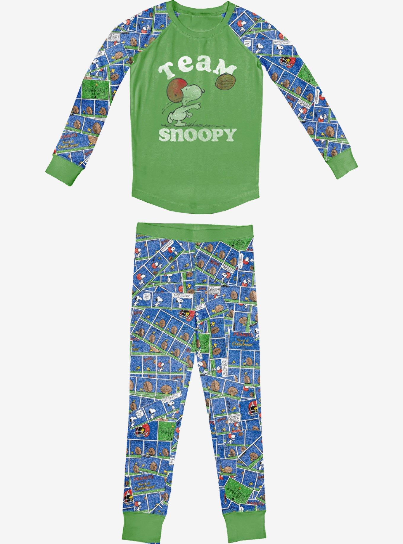 Team Snoopy Long Sleeve Raglan Youth Pajama Set, GREEN, hi-res