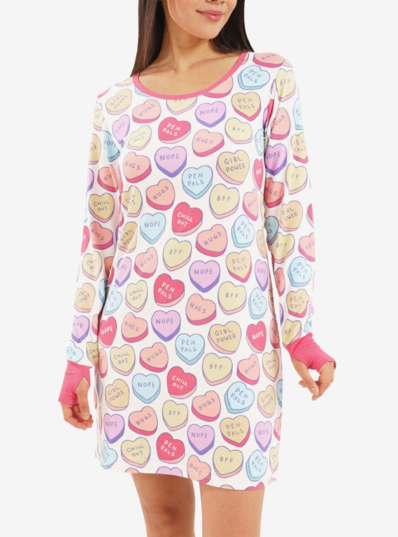 Girl Powers Conversation Hearts Long Sleeve Nightshirt, MULTI, hi-res