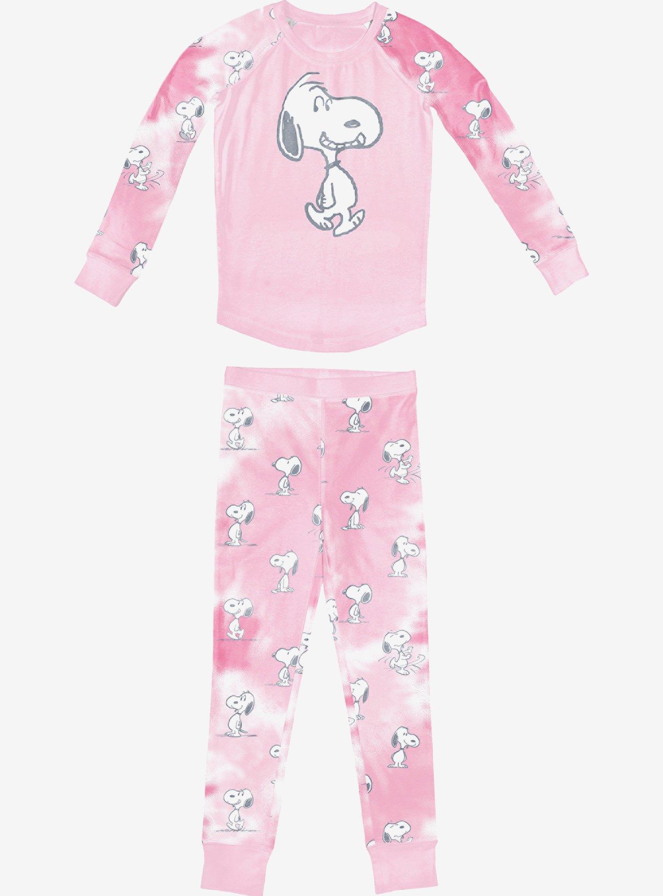 Snoopy Into Mischief Tie Dye Long Sleeve Raglan Youth Pajama Set, PINK, hi-res