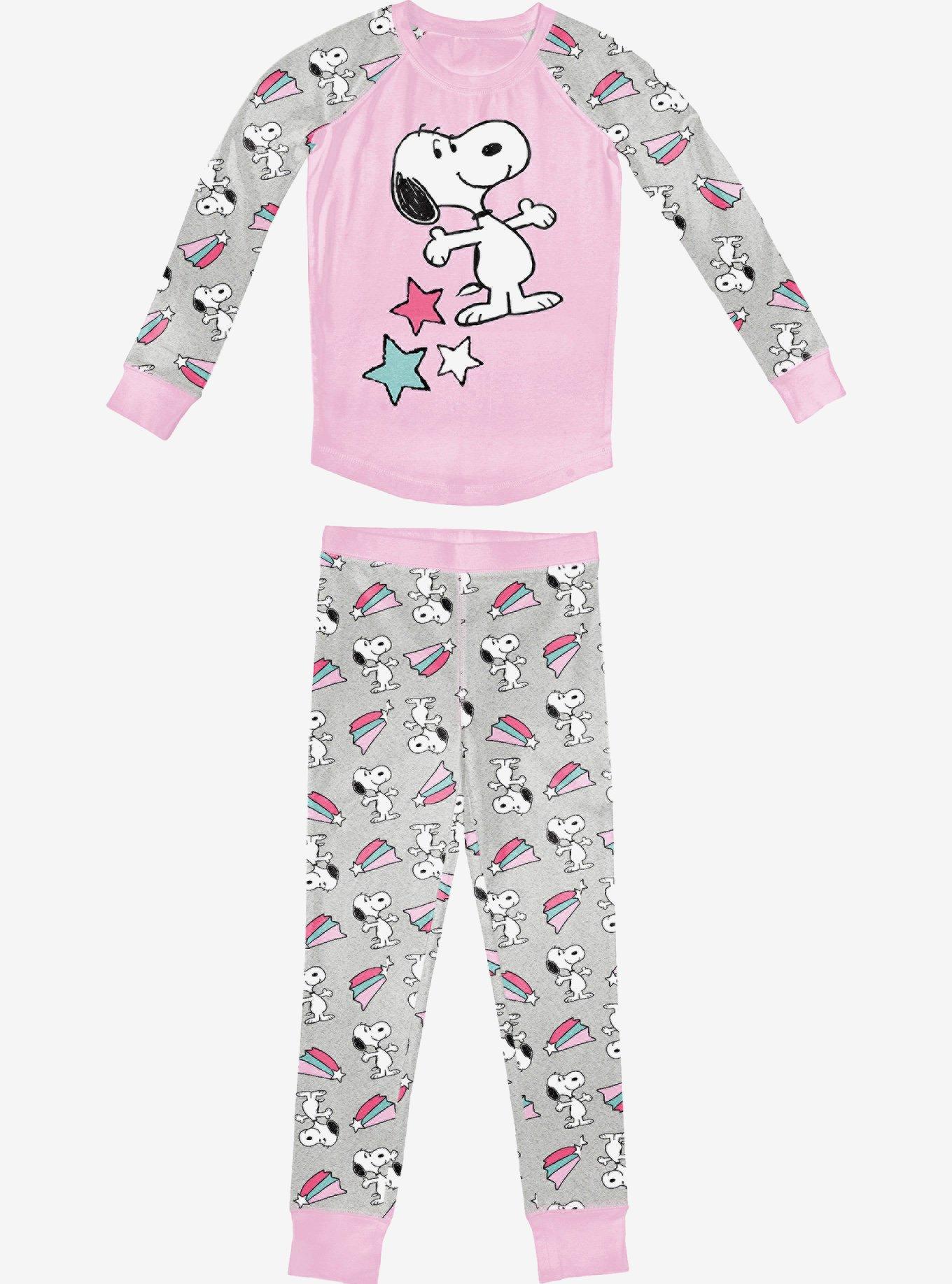 Snoopy Shooting Stars Long Sleeve Raglan Youth Pajama Set, PINK, hi-res