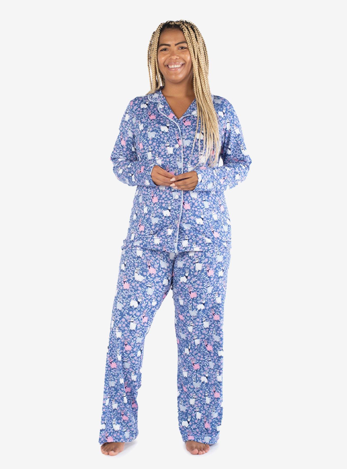 Floral Hipster Llama Notch Collar Pajama Set