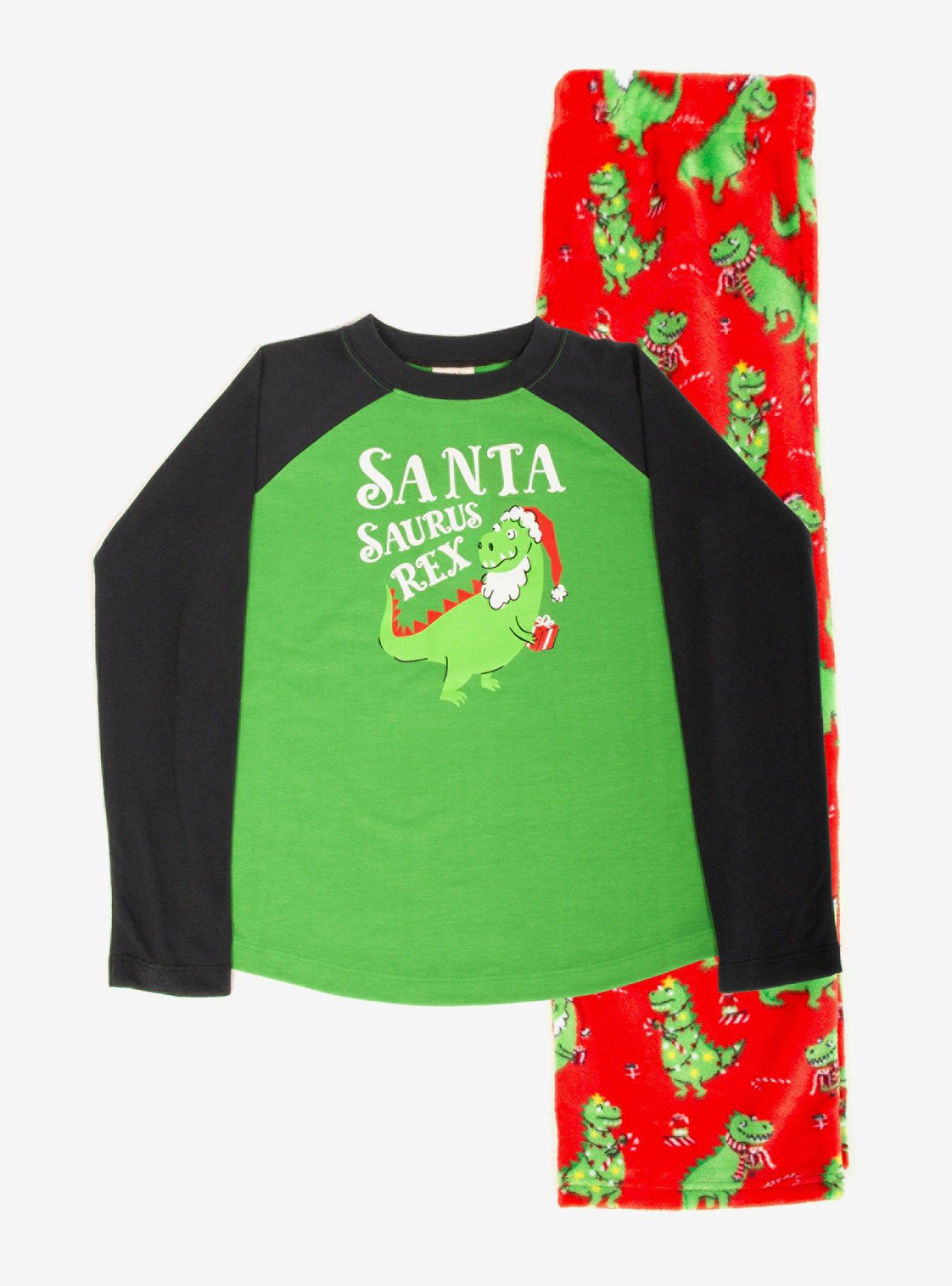 Santa Saurus Rex Raglan Long Sleeve Plush Youth Pajama Set