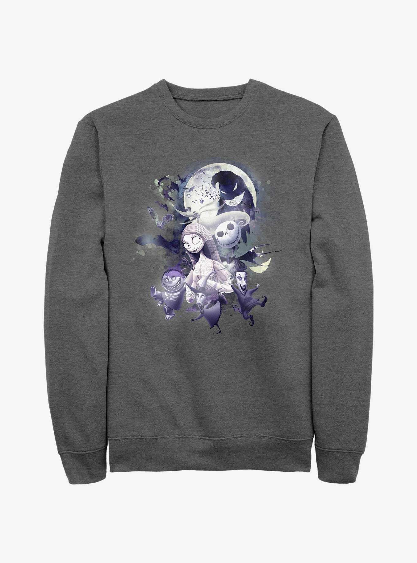 The Nightmare Before Christmas Night Glow Sweatshirt, CHAR HTR, hi-res