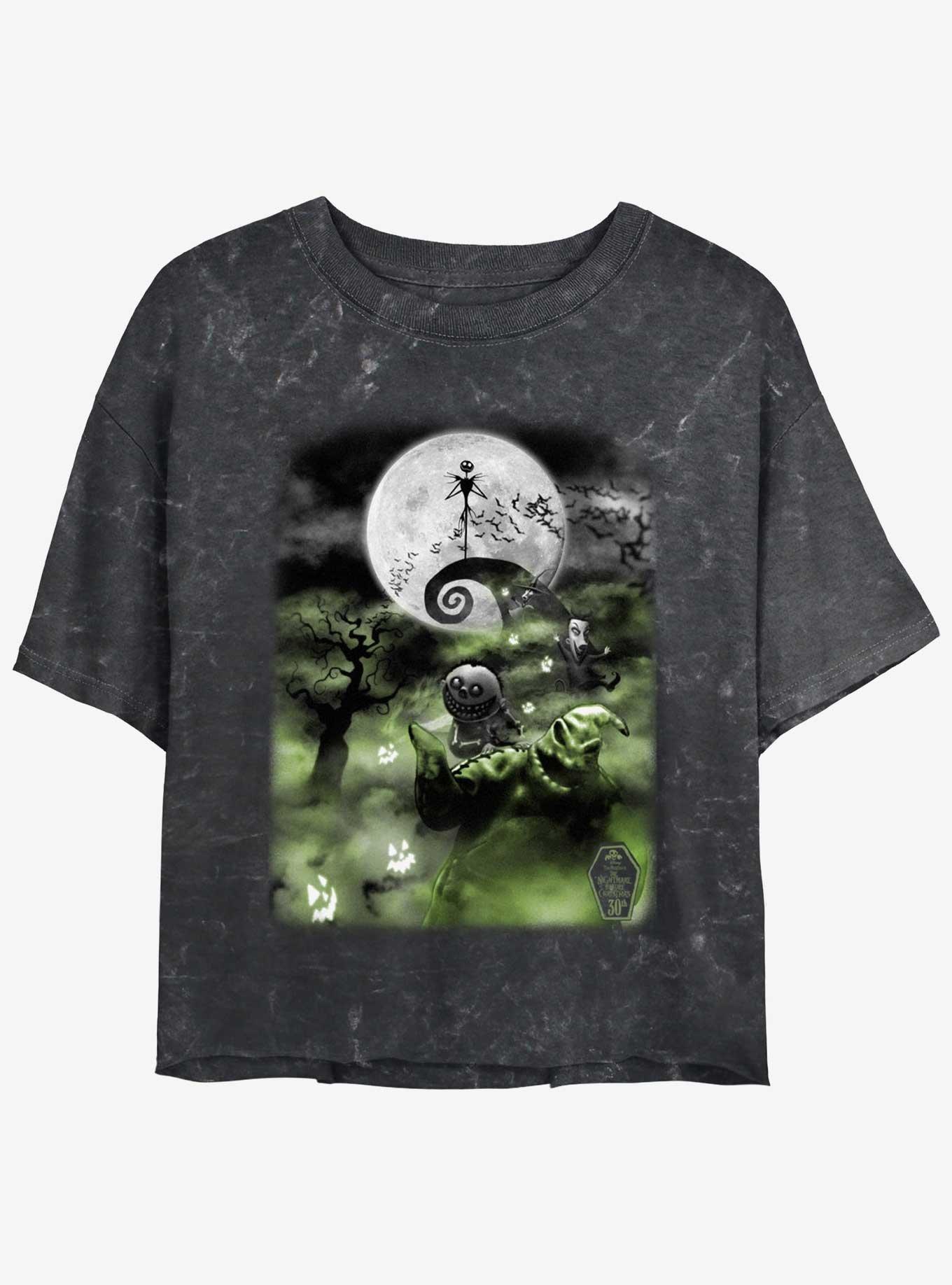 The Nightmare Before Christmas Scary Night Girls Mineral Wash Crop T-Shirt, BLACK, hi-res