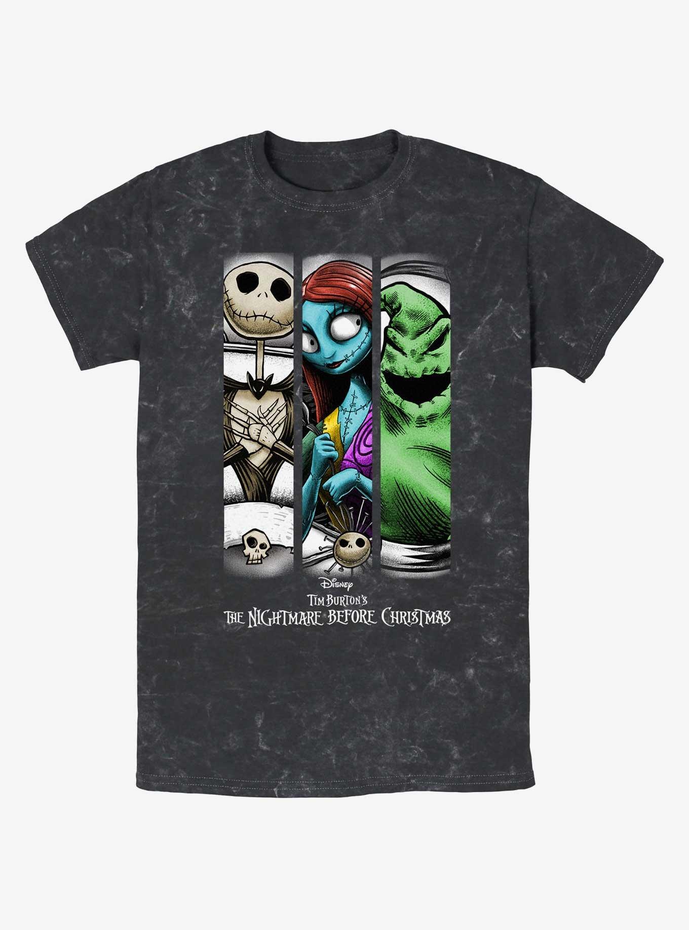 The Nightmare Before Christmas Group Grid Mineral Wash T-Shirt, BLACK, hi-res