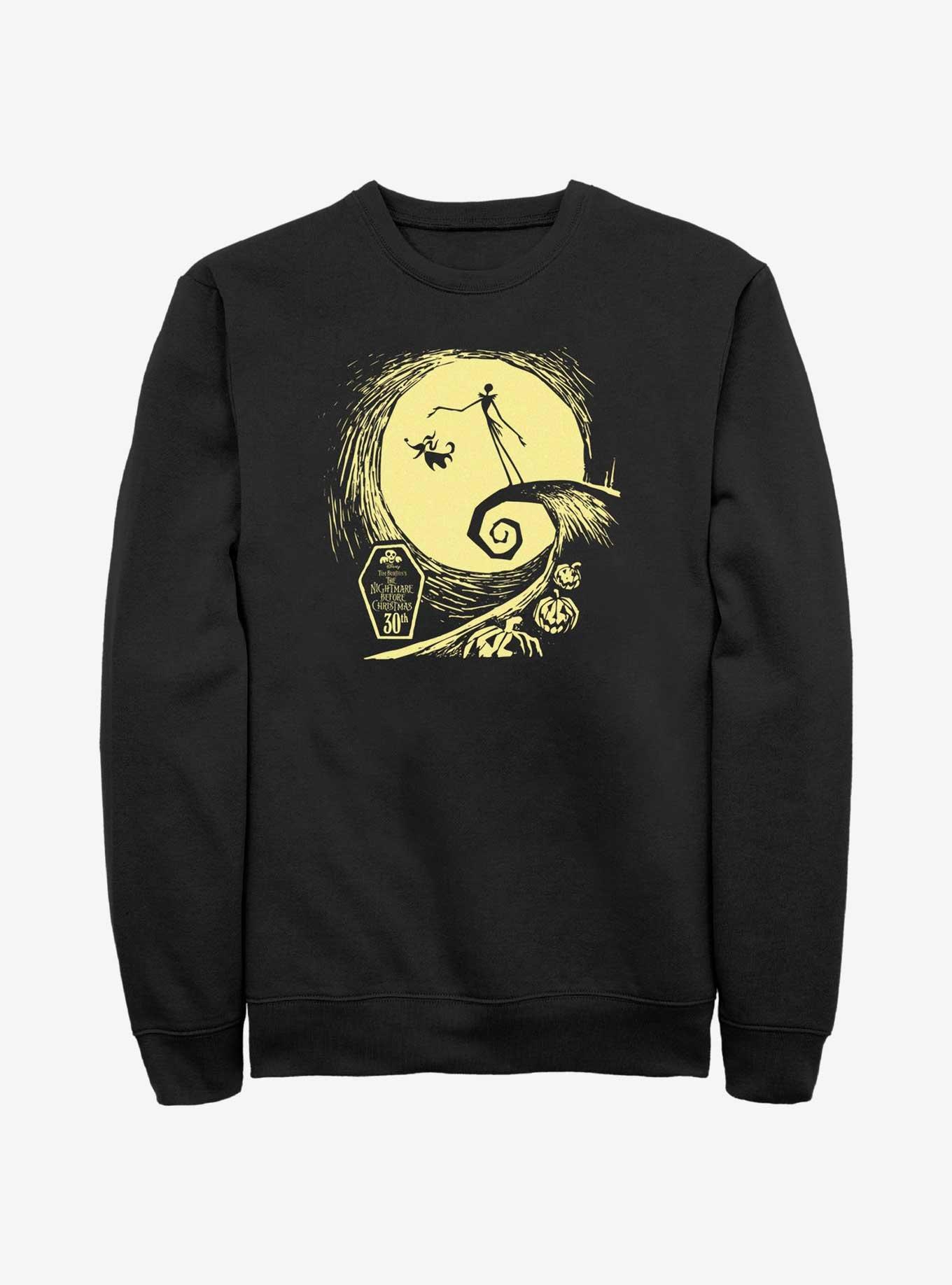 The Nightmare Before Christmas 30th Anniversary Jack & Zero Moon Sweatshirt, BLACK, hi-res