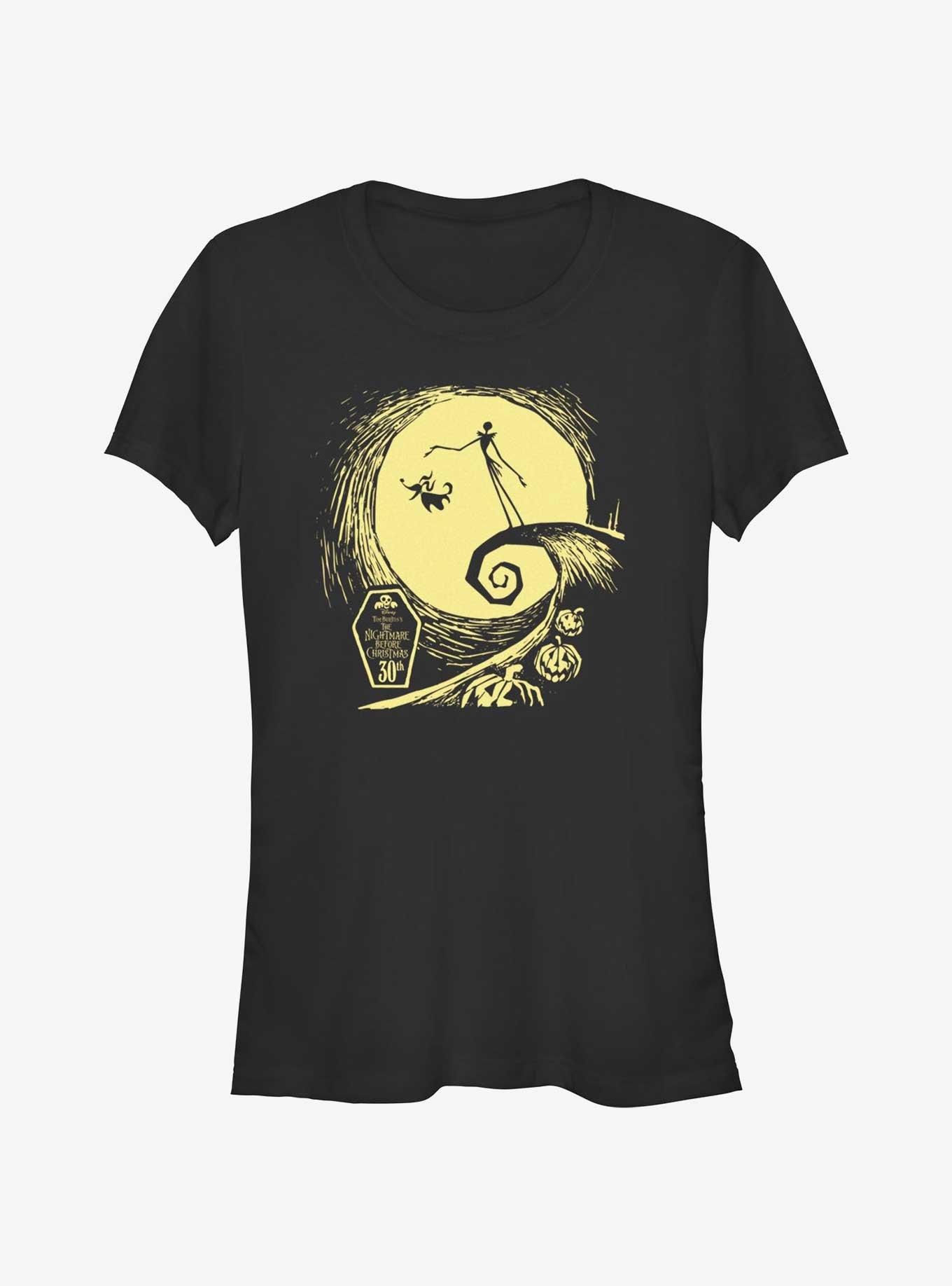 The Nightmare Before Christmas 30th Anniversary Jack & Zero Moon Girls T-Shirt, BLACK, hi-res