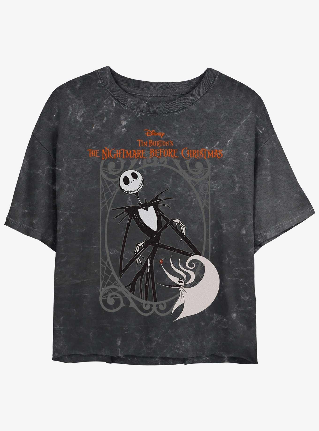 The Nightmare Before Christmas Jack & Zero Frame Girls Mineral Wash Crop T-Shirt, BLACK, hi-res