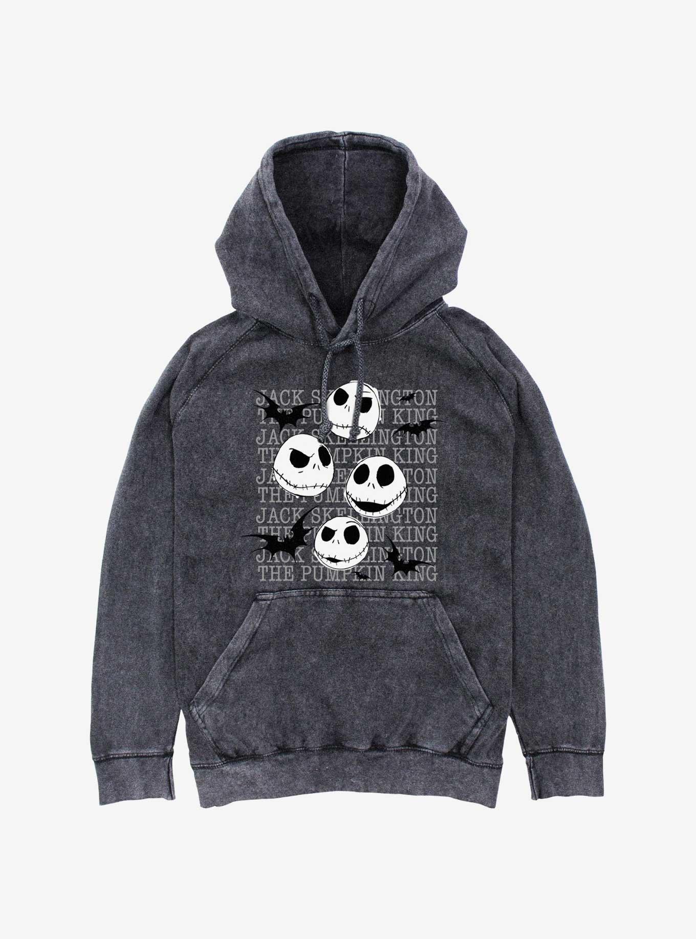 The Nightmare Before Christmas Jack Heads Mineral Wash Hoodie, BLACK, hi-res