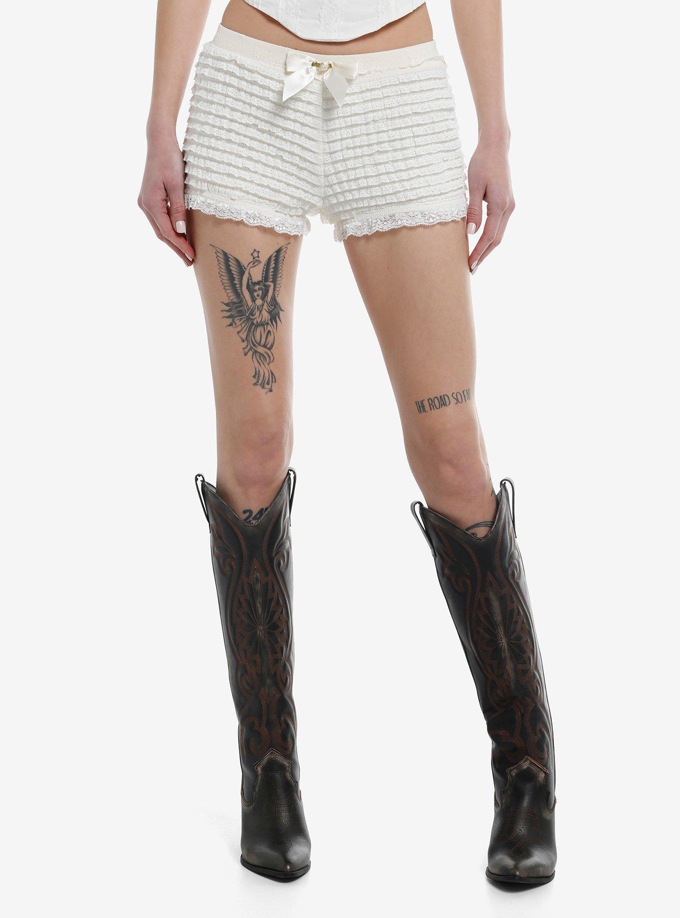 Sweet Society White Bow Ruffle Lounge Shorts, , hi-res