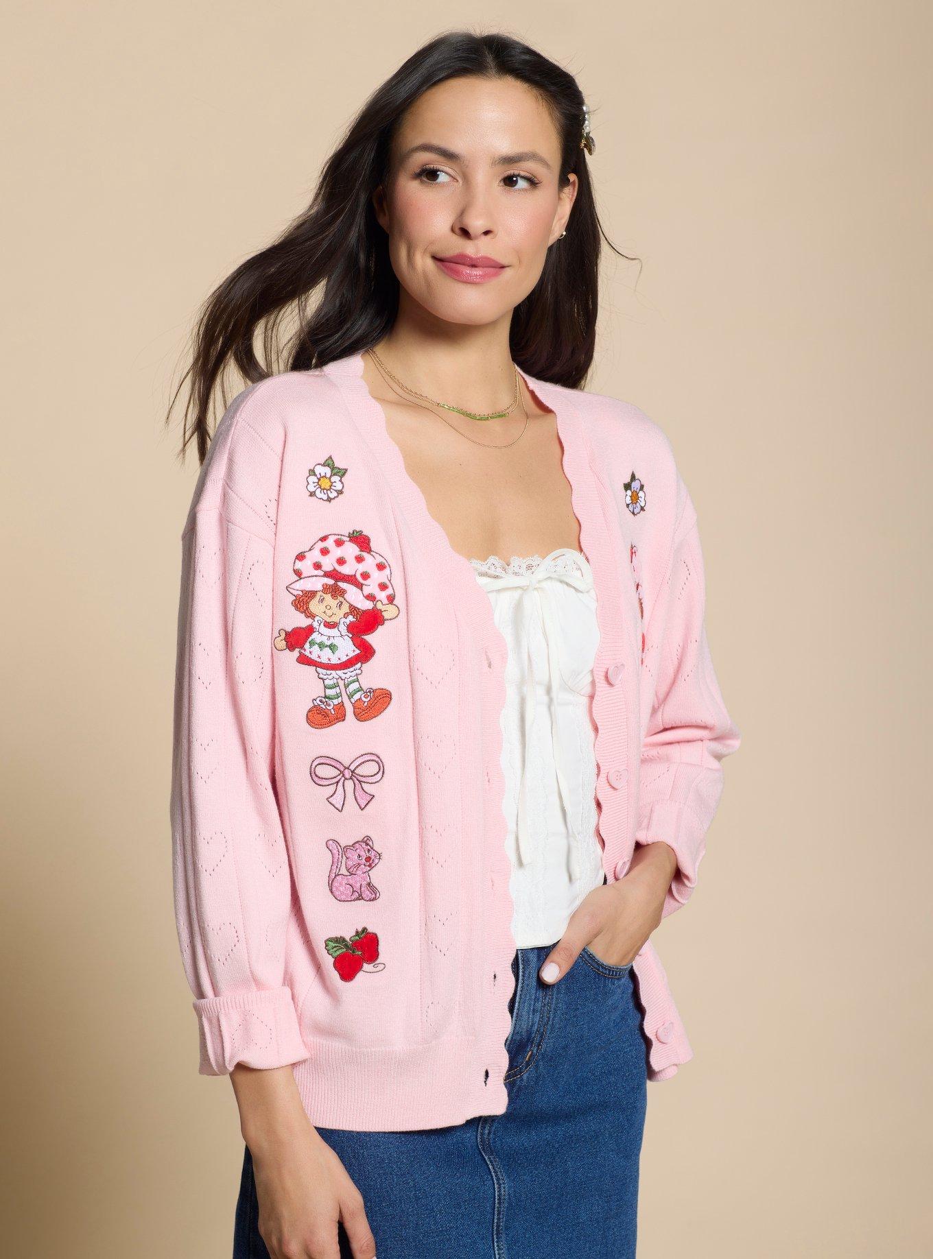 Strawberry Shortcake Pointelle Cardigan, PINK, hi-res