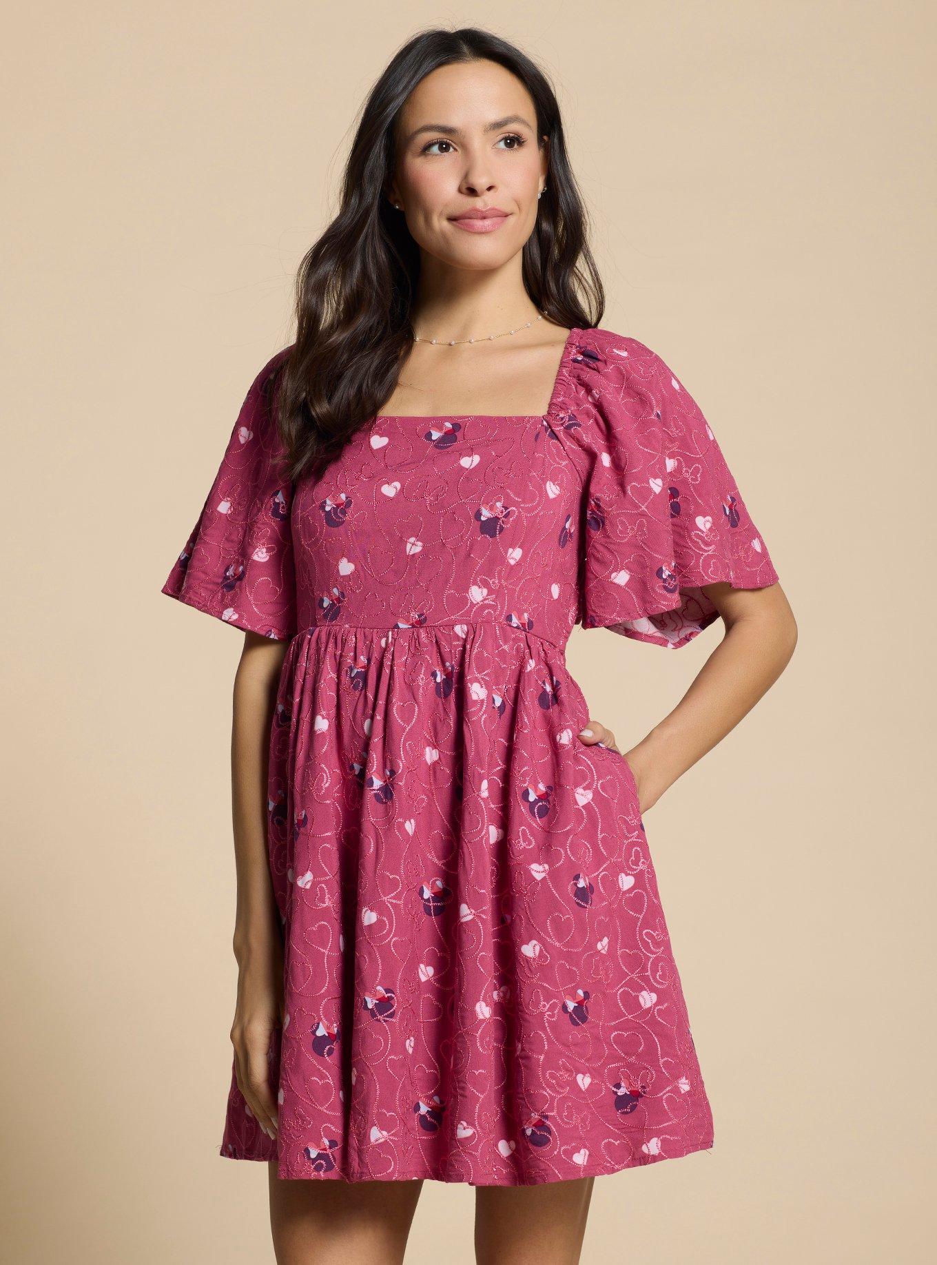 Disney Minnie Mouse Embroidered Hearts Smock Dress 