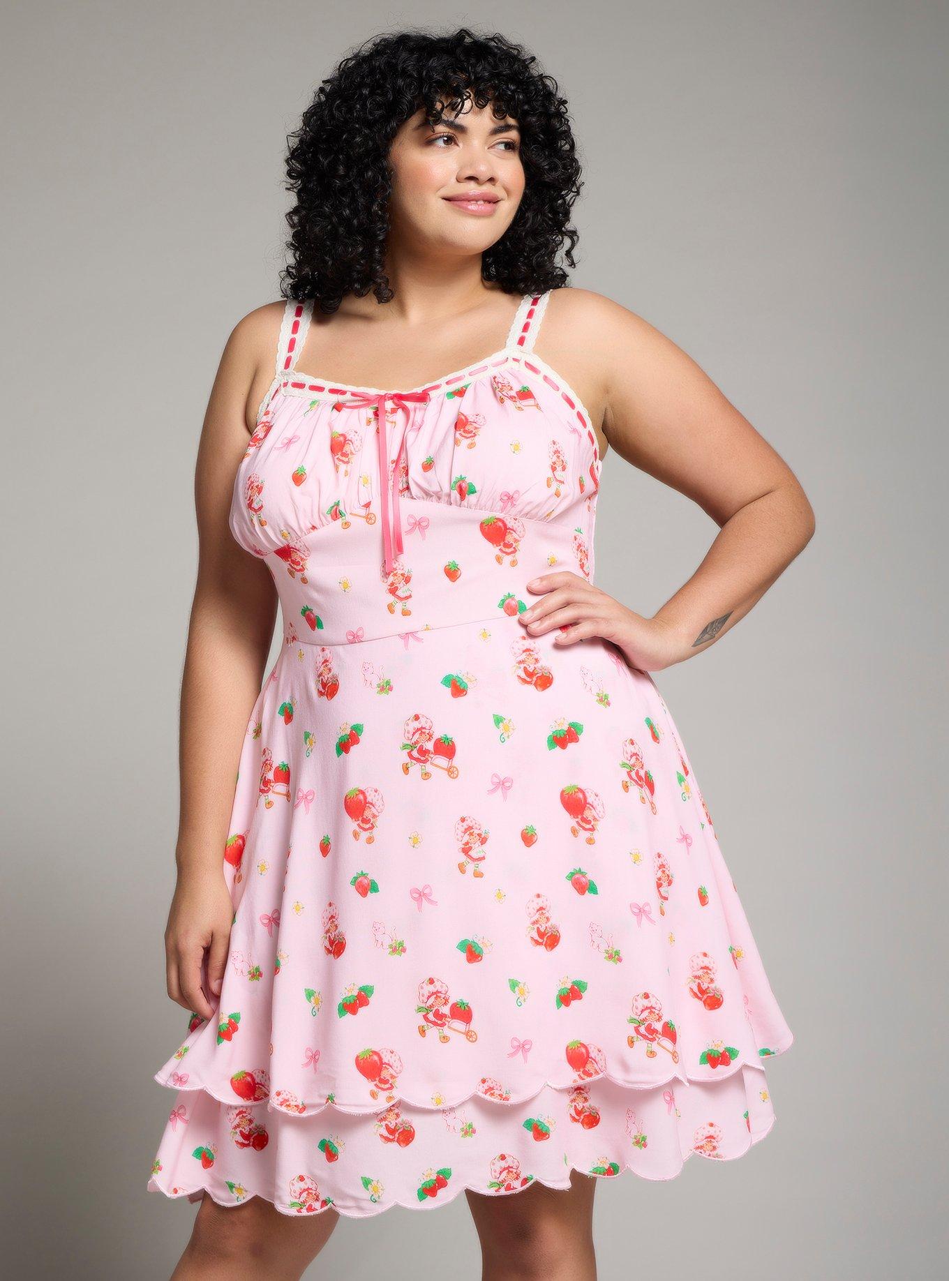 Strawberry Shortcake Coquette Allover Print Dress Plus Size, PINK, hi-res