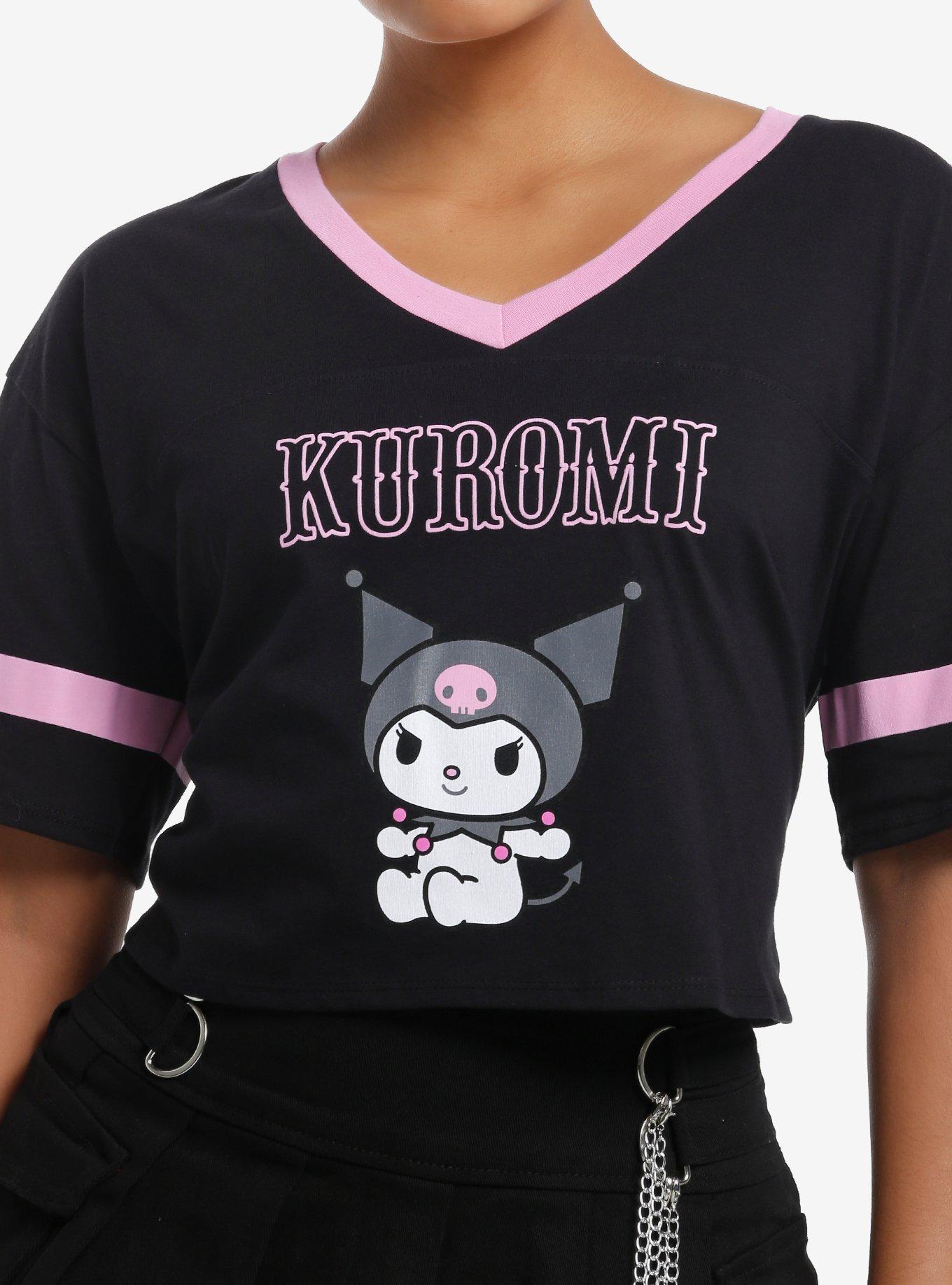 Kuromi Varsity Girls Crop T-Shirt, PINK, hi-res