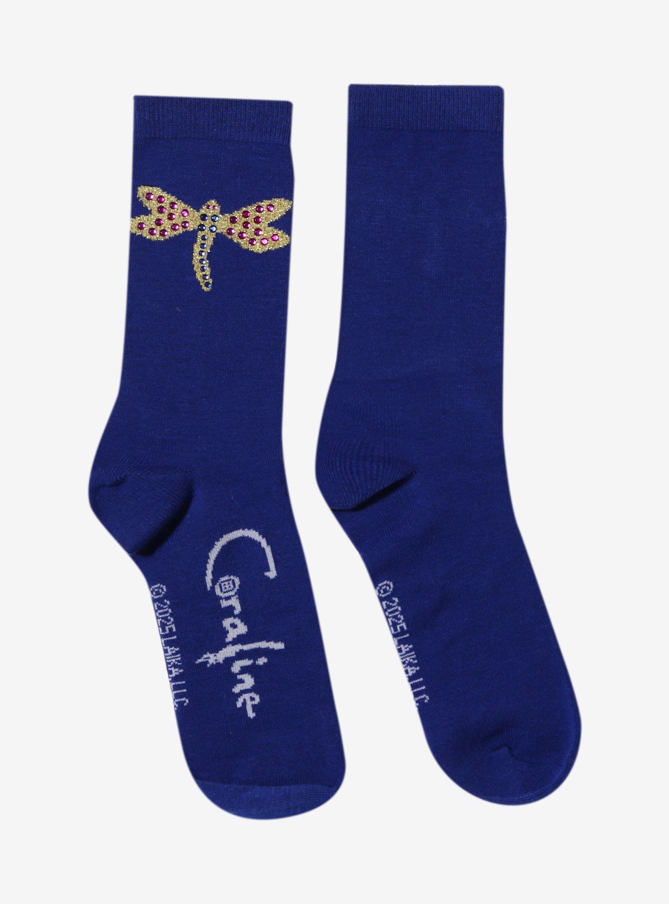 Coraline Dragonfly Rhinestone Crew Socks, , hi-res