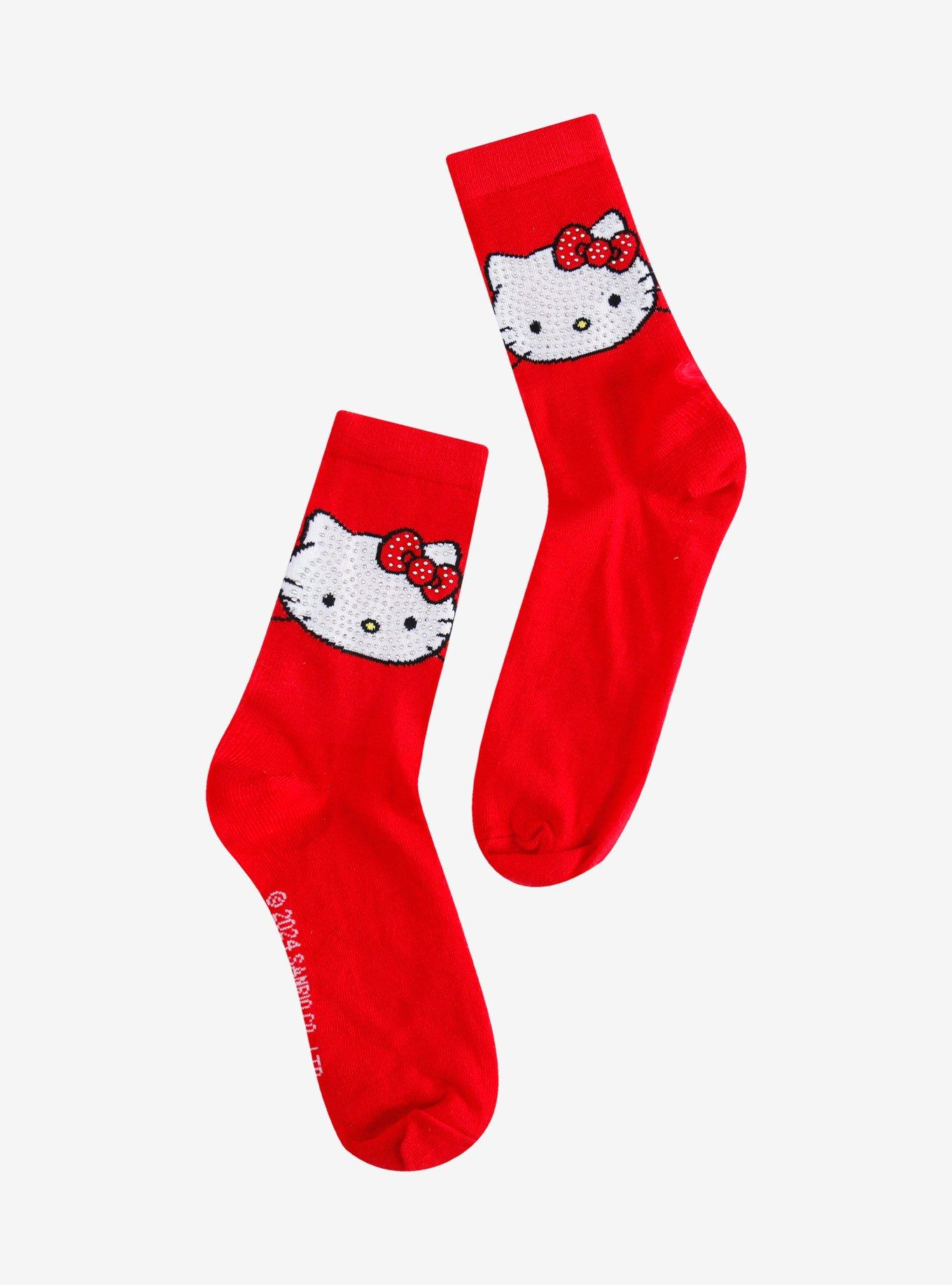 Hello Kitty Rhinestone Red Crew Socks, , hi-res