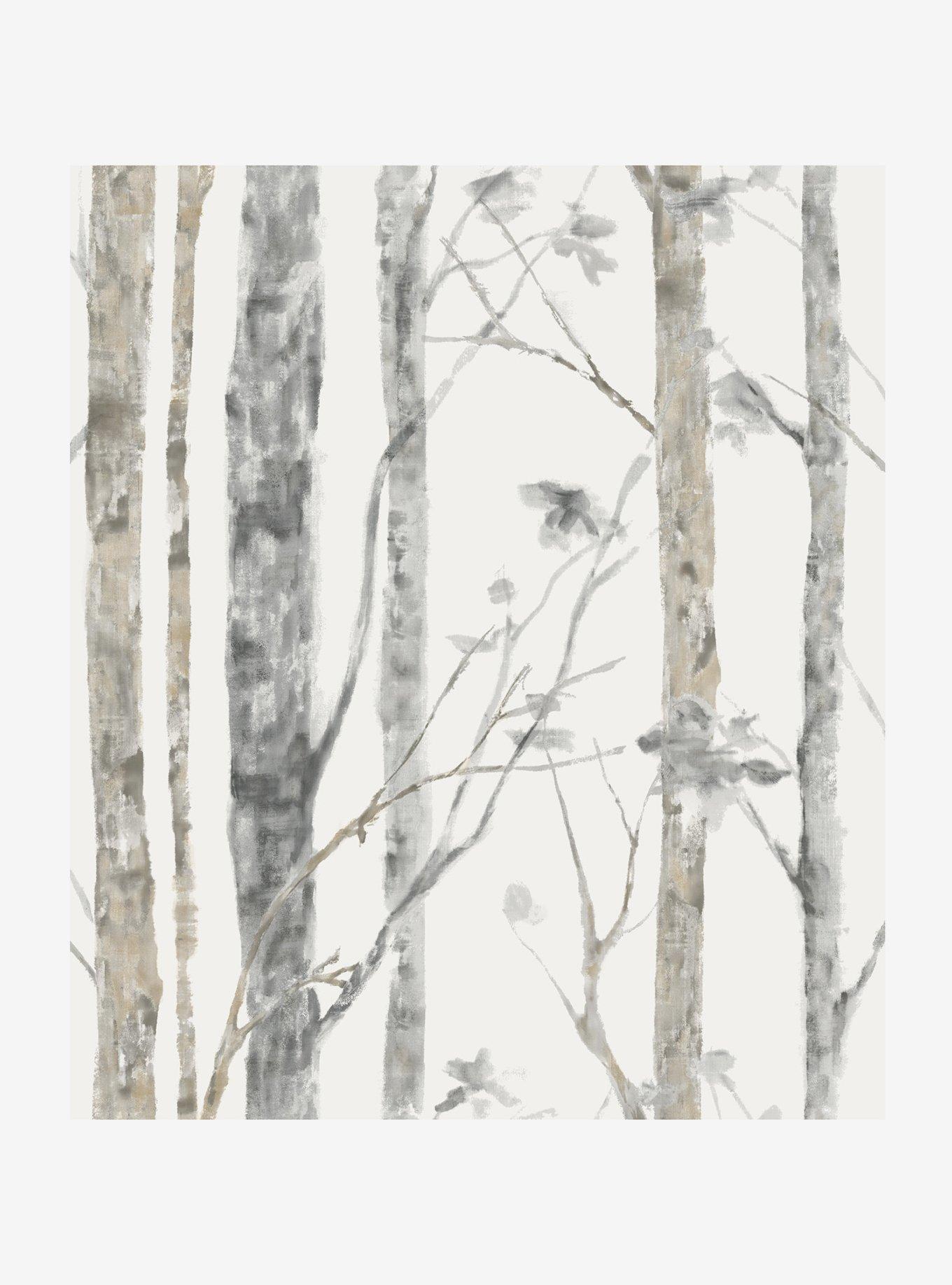 Birch Trees Brown Peel & Stick Wallpaper, , hi-res