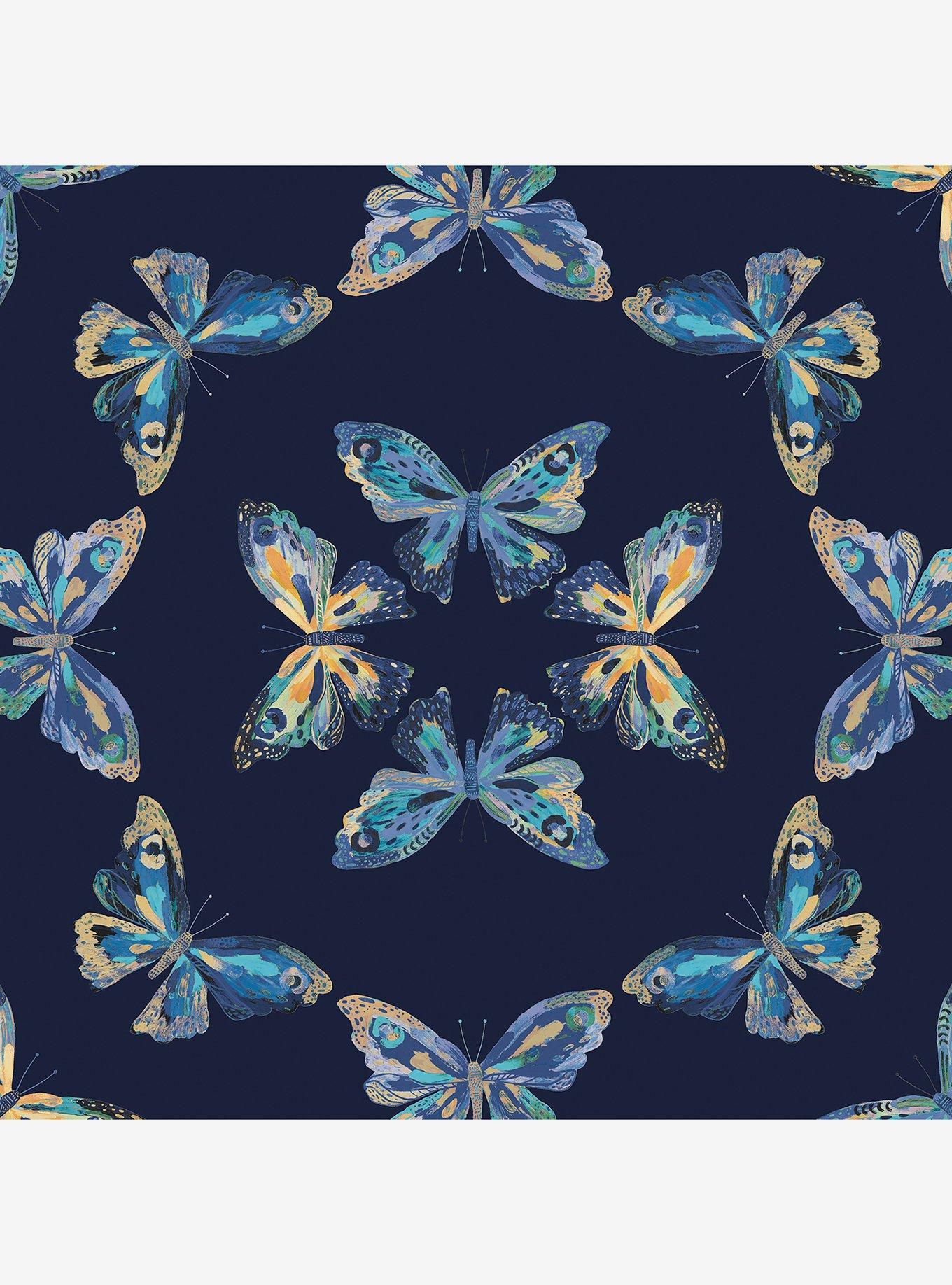 EttaVee Papillon Blue Peel & Stick Wallpaper, , hi-res