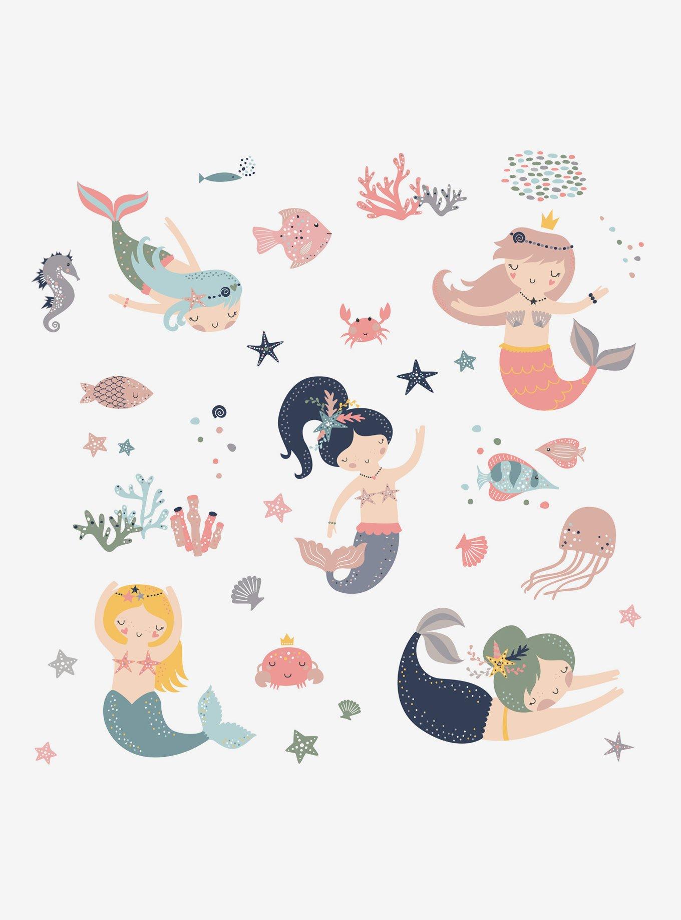 Sweet Pastel Mermaids Wall Decals, , hi-res