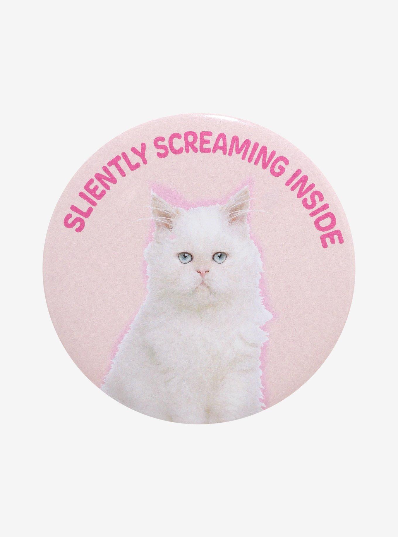 Cat Silently Screaming 3 Inch Button, , hi-res
