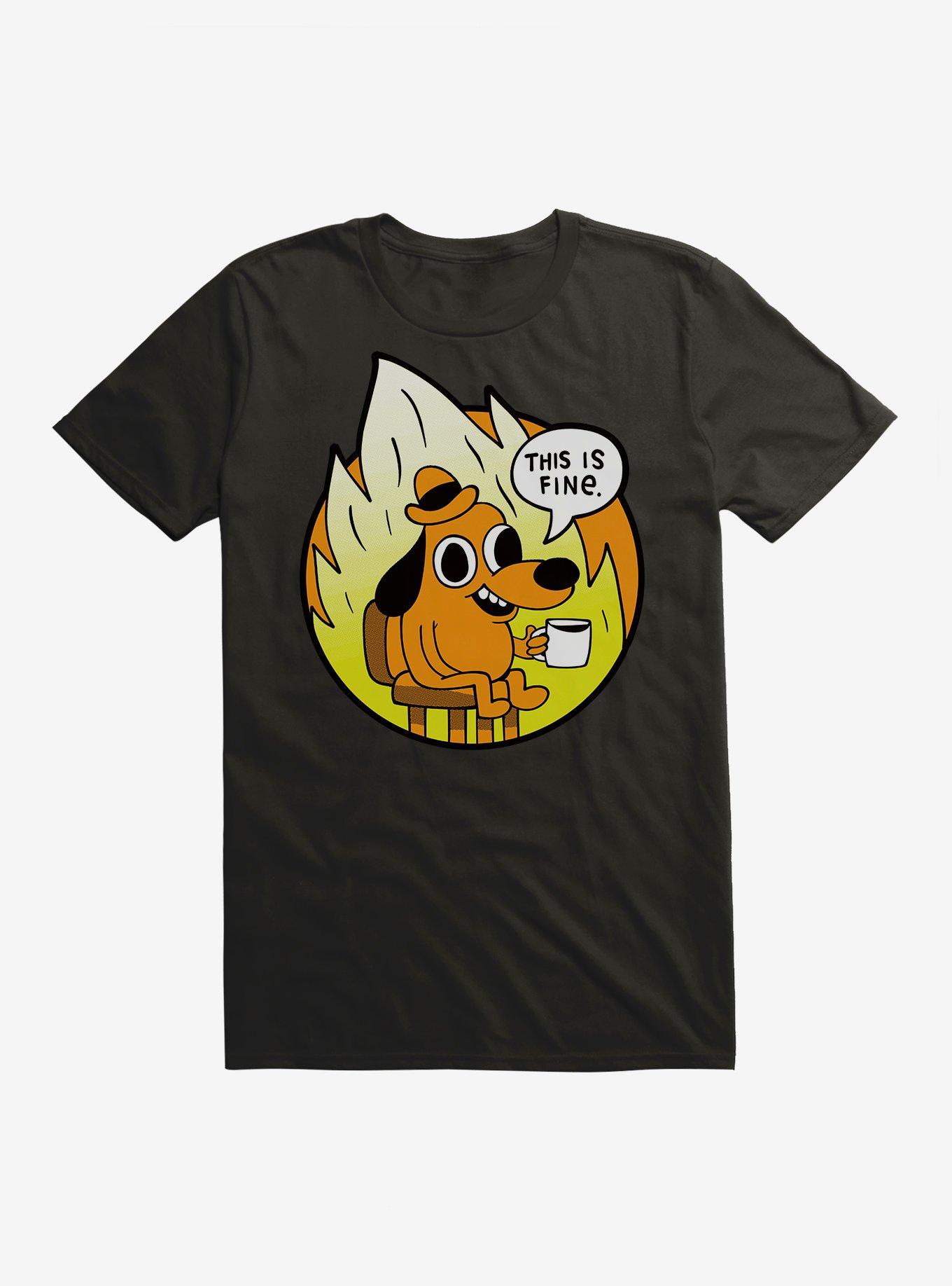 This Is Fine Round Meme T-Shirt, BLACK, hi-res