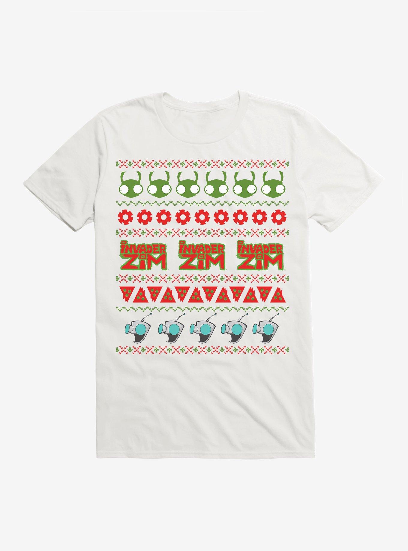 Invader Zim Ugly Christmas Pattern T-Shirt, WHITE, hi-res