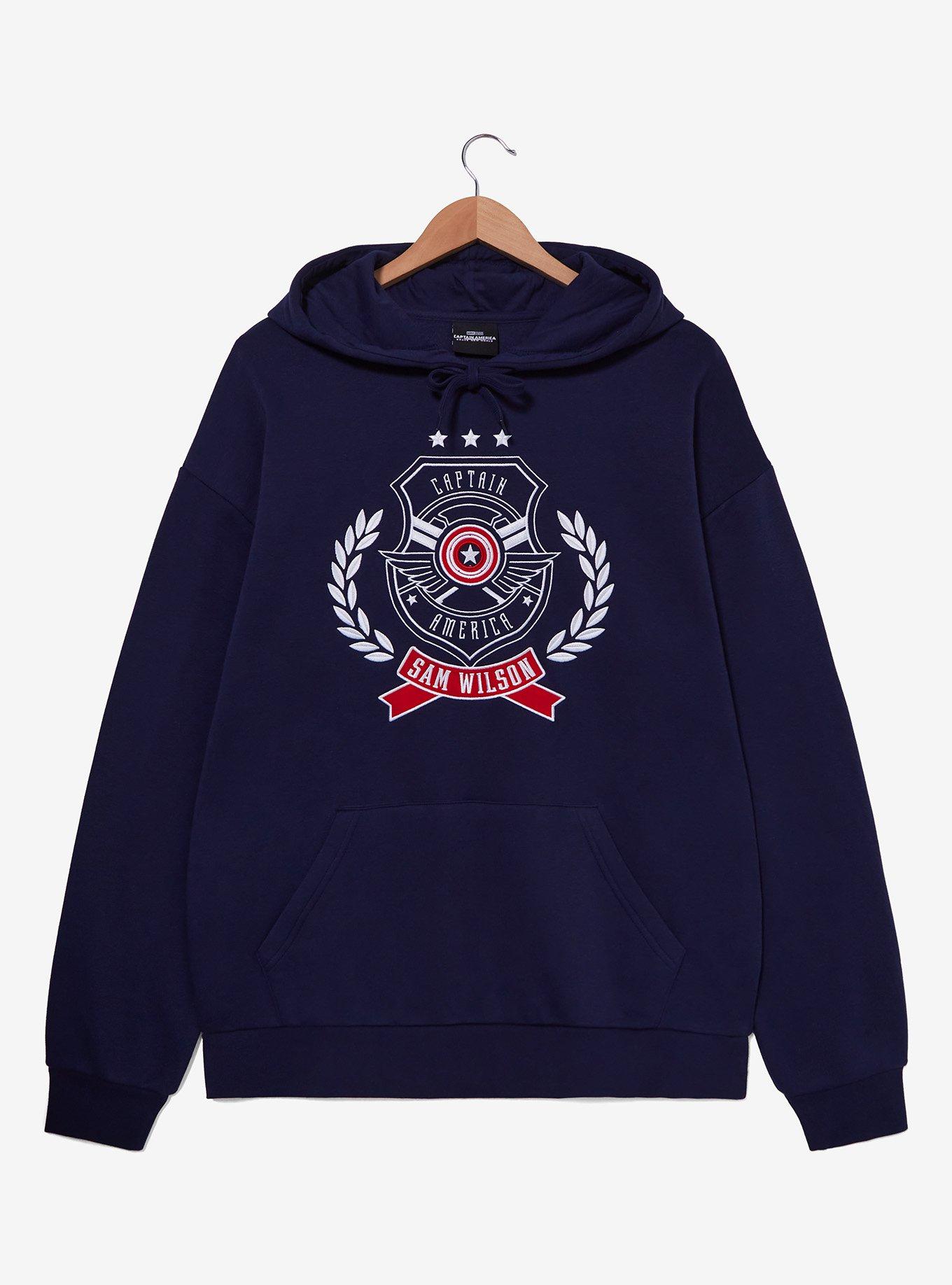 Marvel Captan America Badge Embroidered Hoodie — BoxLunch Exclusive, NAVY, hi-res