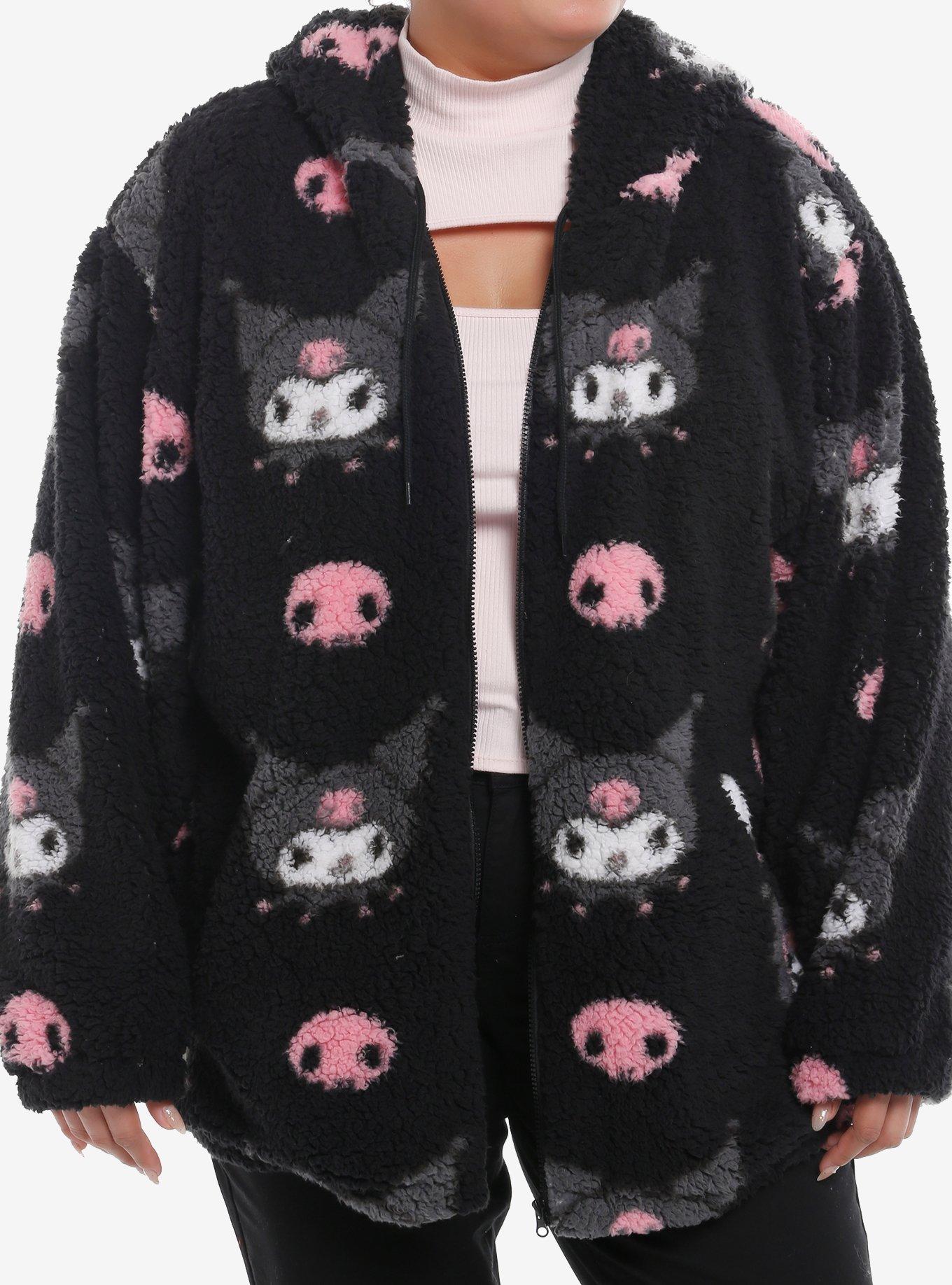 Kuromi Skull Sherpa Girls Hoodie Plus Size, , hi-res