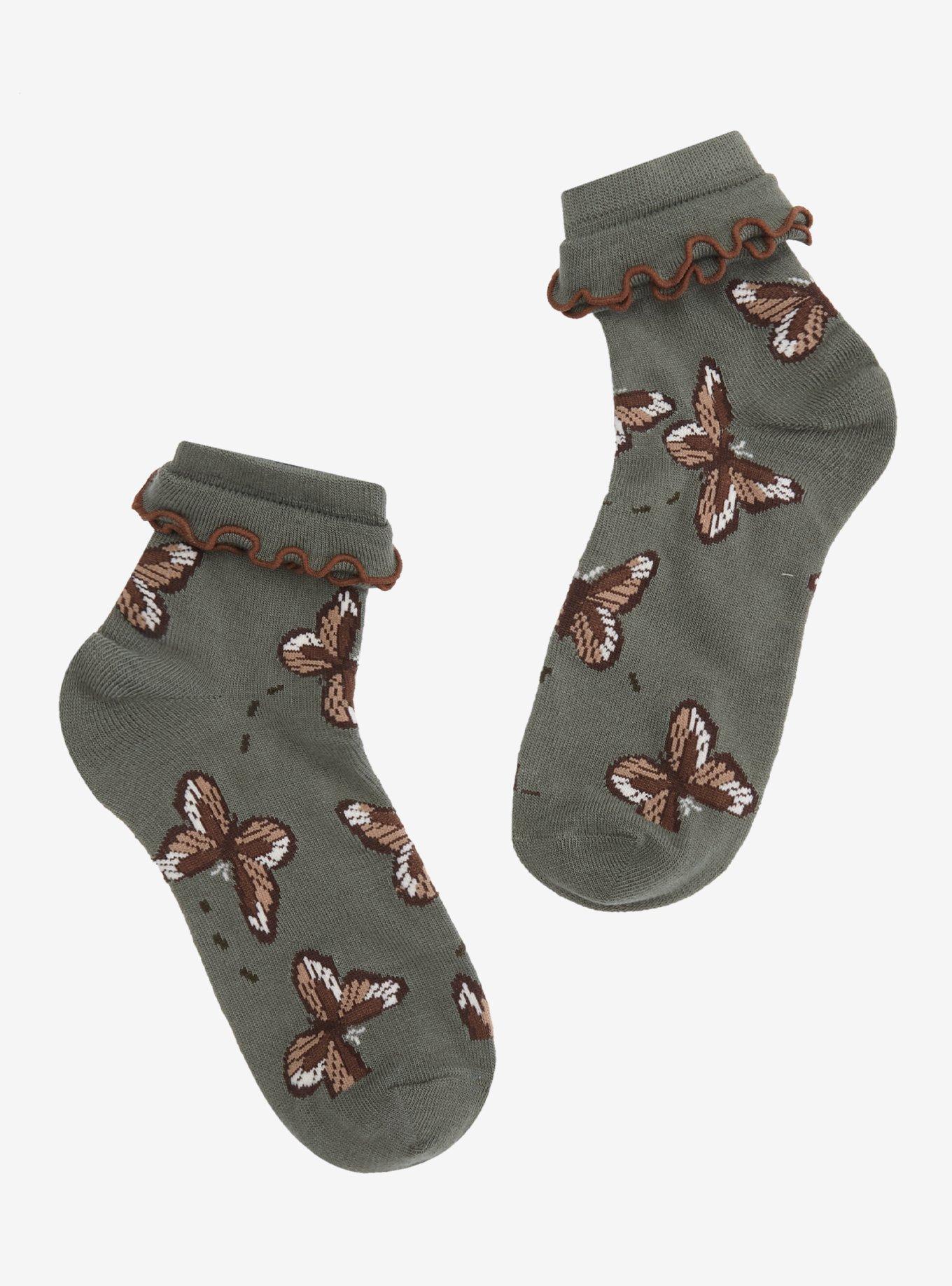 Butterfly Fold Lettuce Trim Ankle Socks, , hi-res