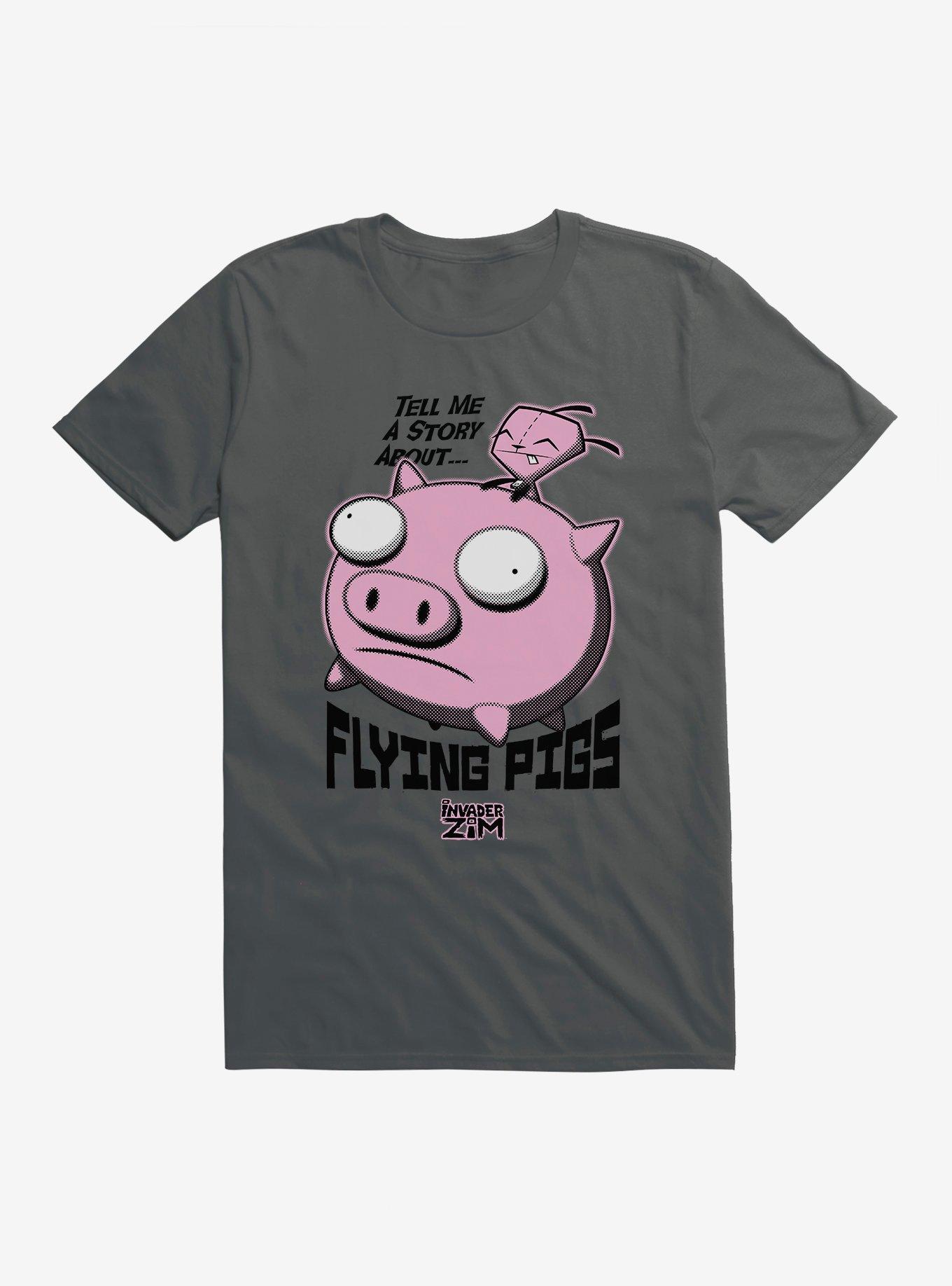 Invader Zim Gir Riding A Flying Pig T-Shirt, CHARCOAL, hi-res