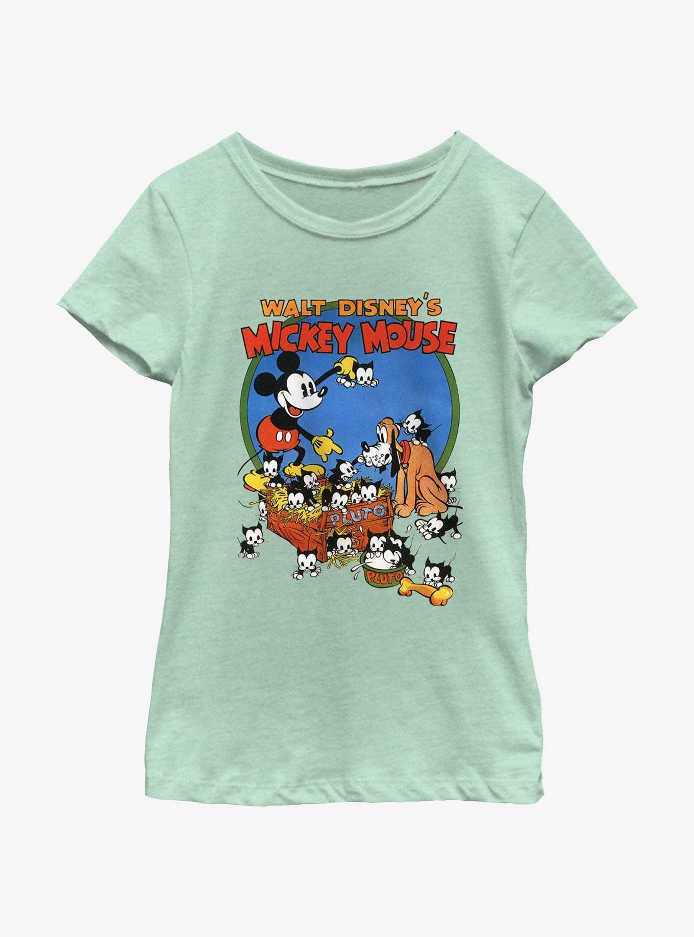 Disney Mickey Mouse Pluto Mouse & Cats Youth Girls T-Shirt, MINT, hi-res