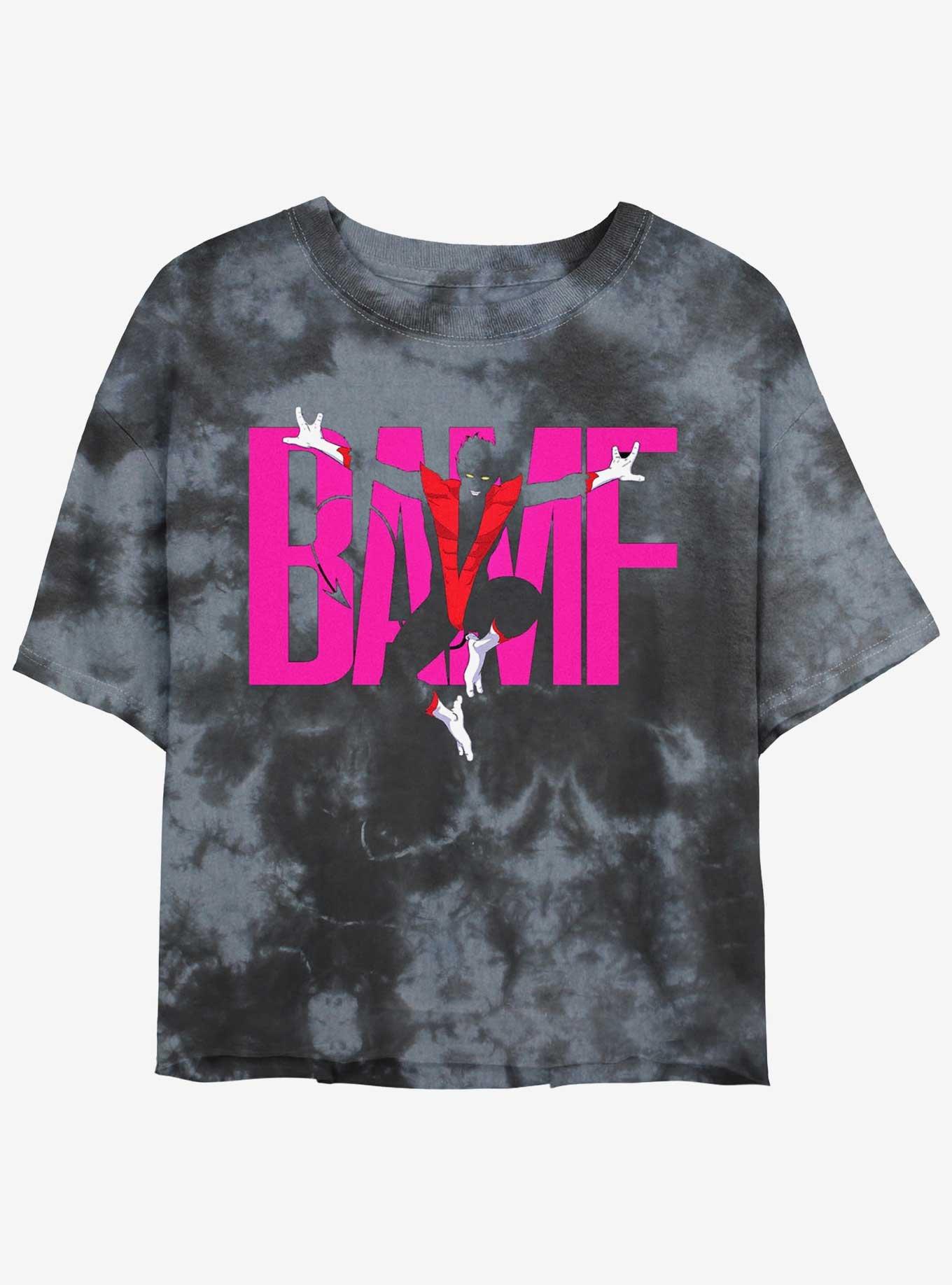 X-Men Nightcrawler BAMF Womens Tie-Dye Crop T-Shirt, BLKCHAR, hi-res