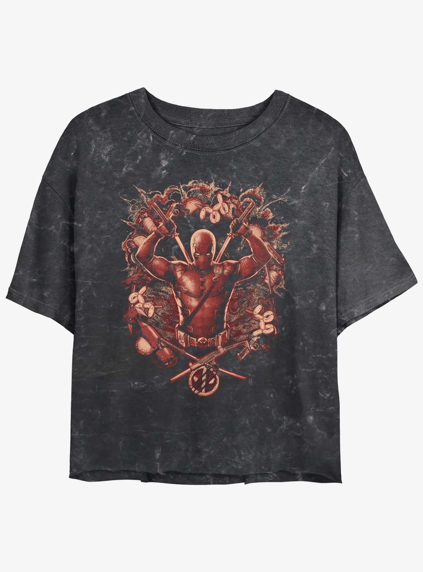 Marvel Deadpool All Hail Tacos Womens Mineral Wash Crop T-Shirt BoxLunch Web Exclusive, BLACK, hi-res