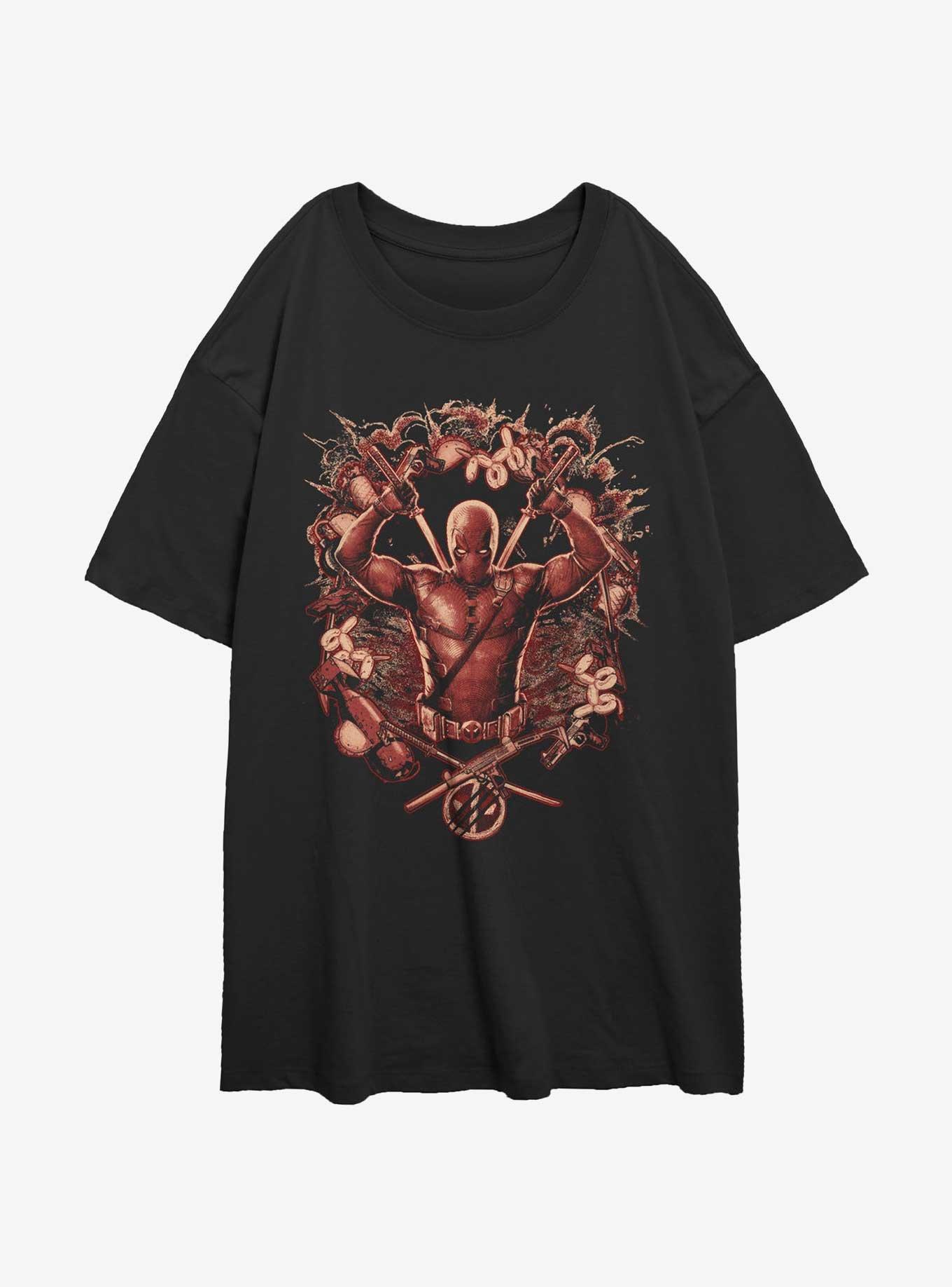 Marvel Deadpool All Hail Tacos Womens Oversized T-Shirt BoxLunch Web Exclusive, BLACK, hi-res