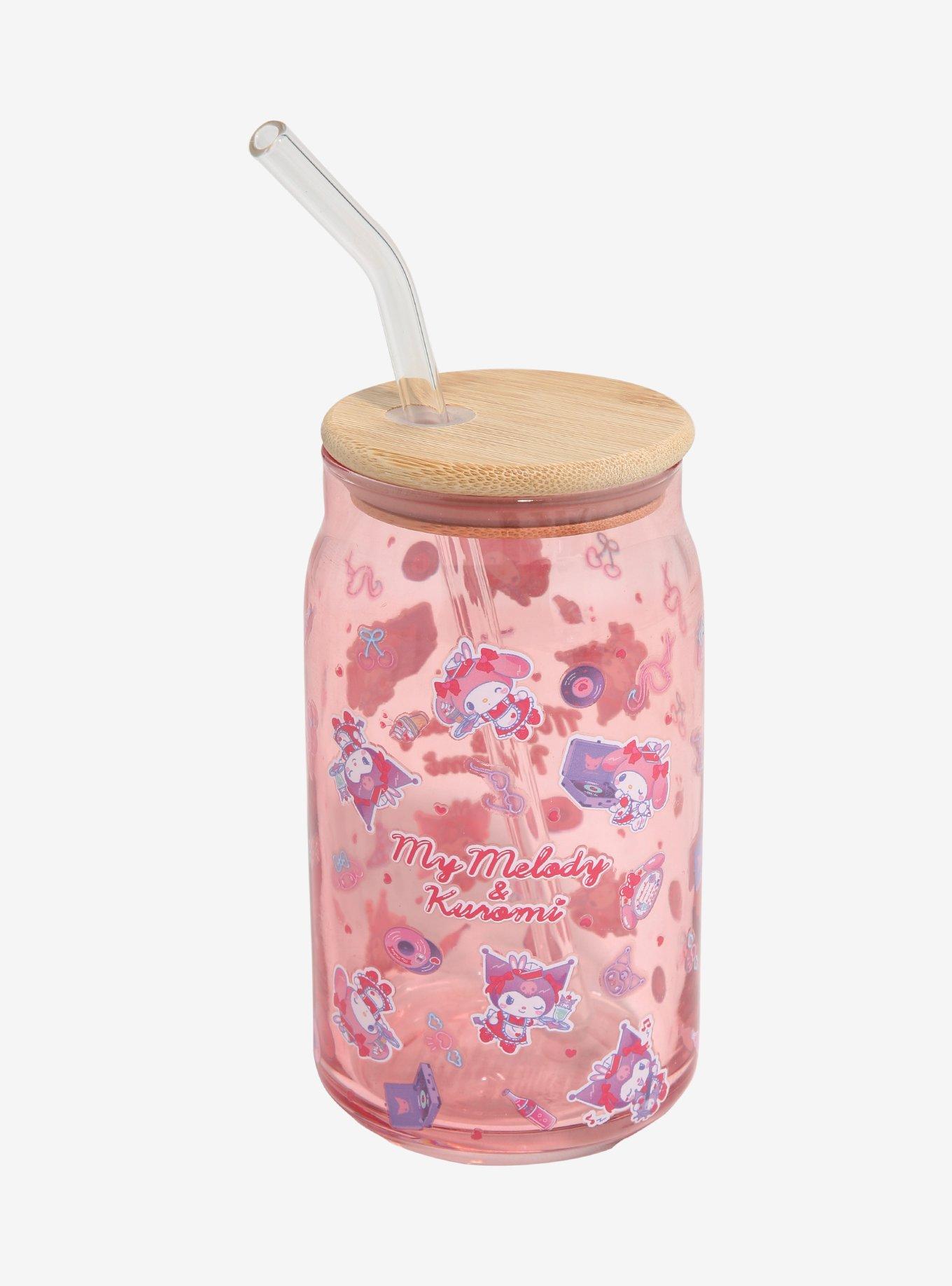 Sanrio My Melody & Kuromi Diner Allover Print Glass Cup with Straw, , hi-res