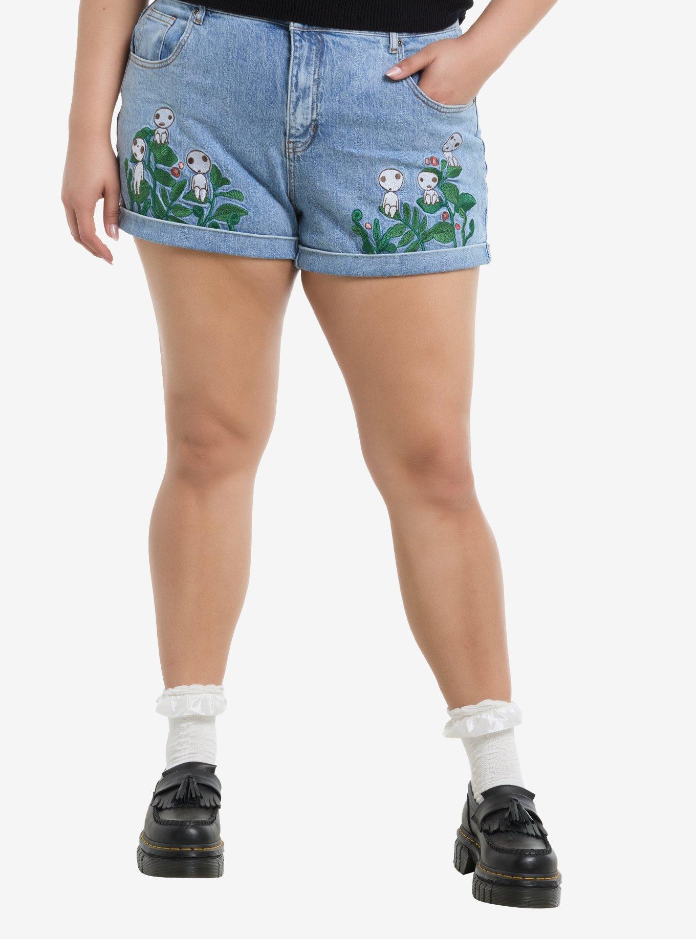 Her Universe Studio Ghibli® Princess Mononoke Kodama Embroidered Denim Mom Shorts, , hi-res