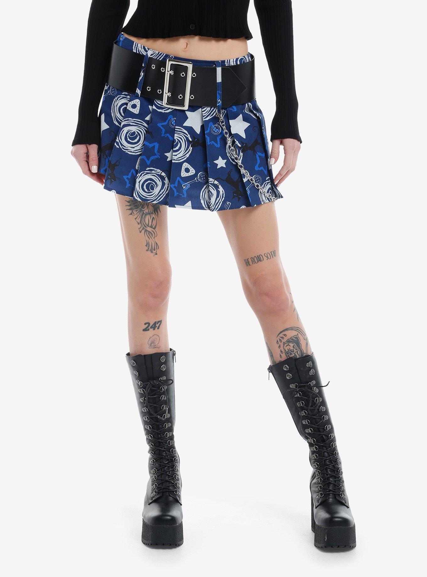 Coraline Icons Pleated Mini Skirt With Belt Chain Hot Topic
