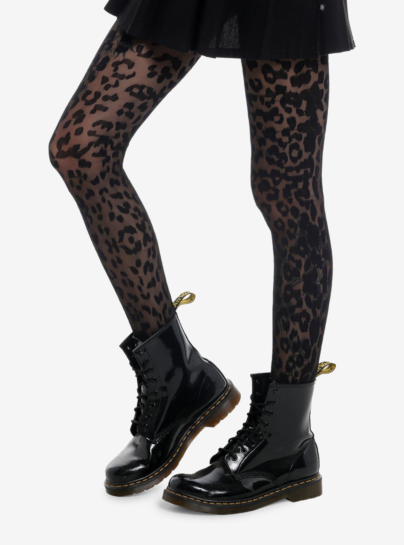 Black Leopard Print Tights, , hi-res