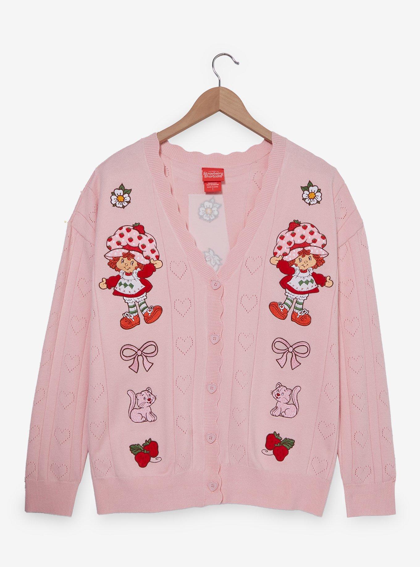 Strawberry Shortcake Embroidered Women's Plus Size Pointelle Heart Cardigan &mdash; BoxLunch Exclusive, LIGHT PINK, hi-res
