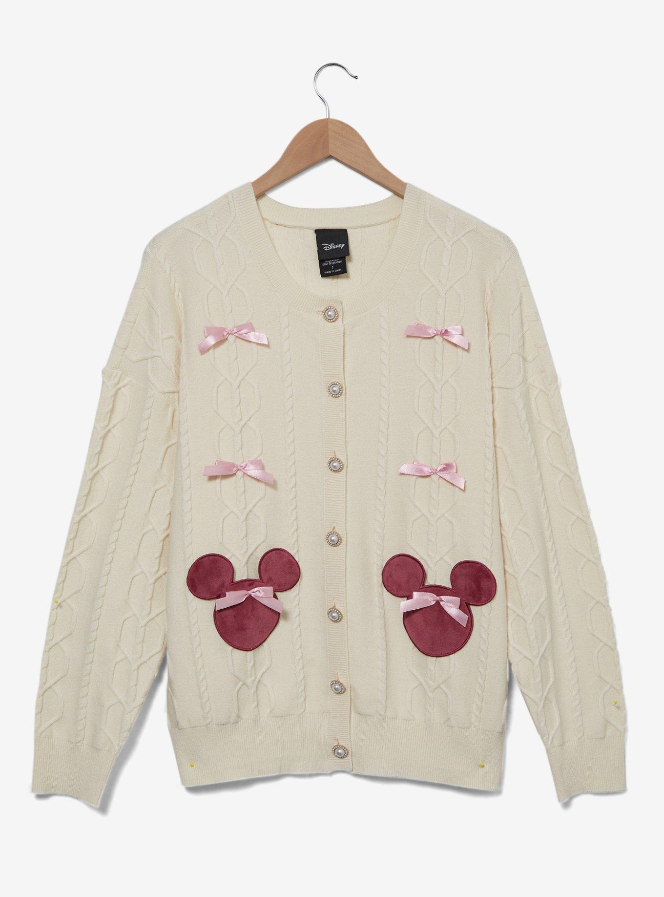 Disney Minnie Mouse Bow Heart Women's Plus Size Cable Knit Cardigan, , hi-res