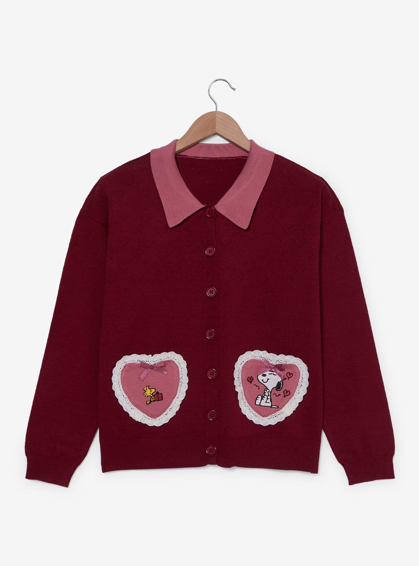 Peanuts Snoopy & Woodstock Heart Lace Women's Cardigan &mdash; BoxLunch Exclusive, MAGENTA, hi-res