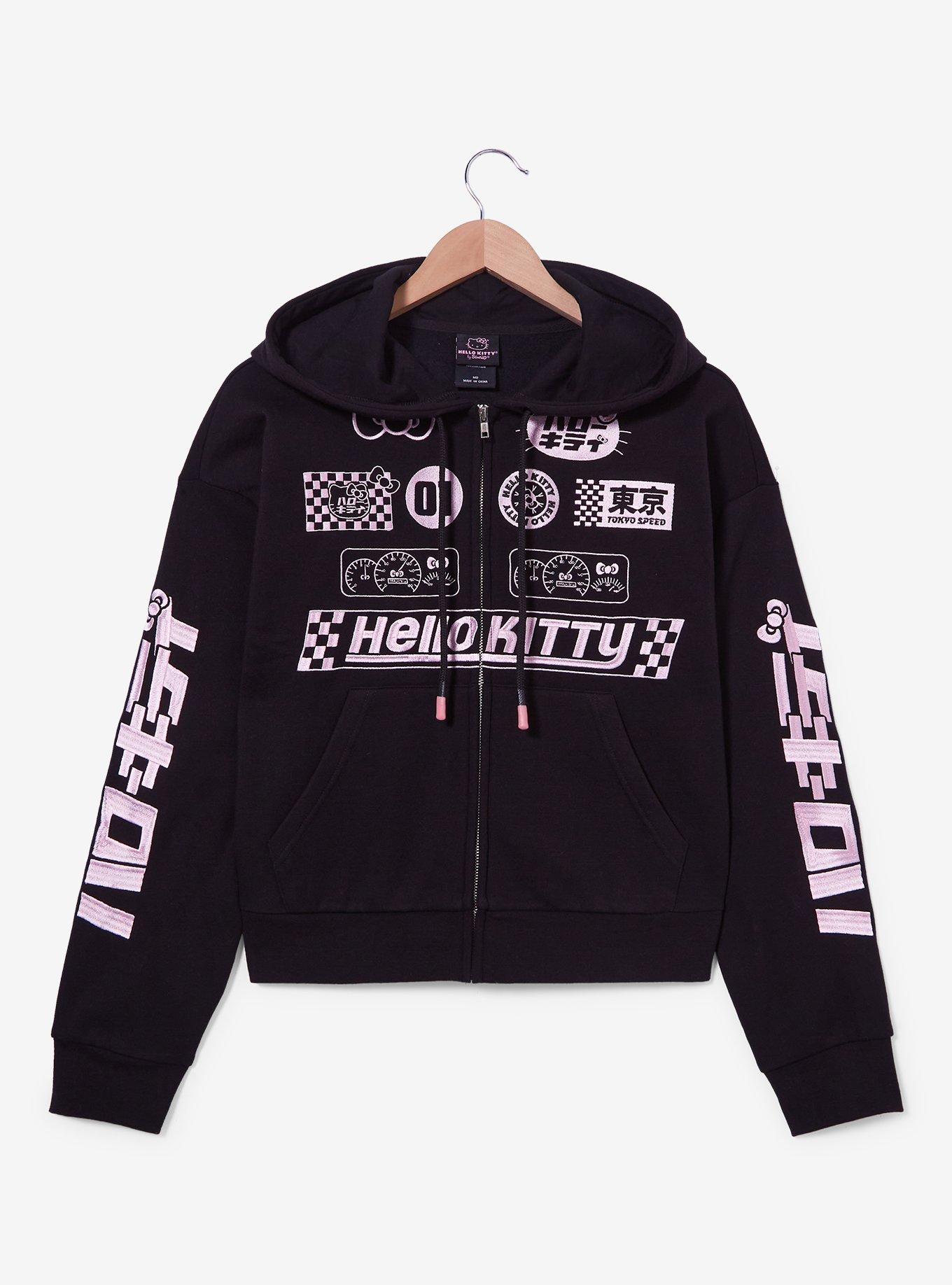 Sanrio Hello Kitty Racing Patches Cropped Women's Zippered Hoodie - BoxLunch Exclusive, , hi-res