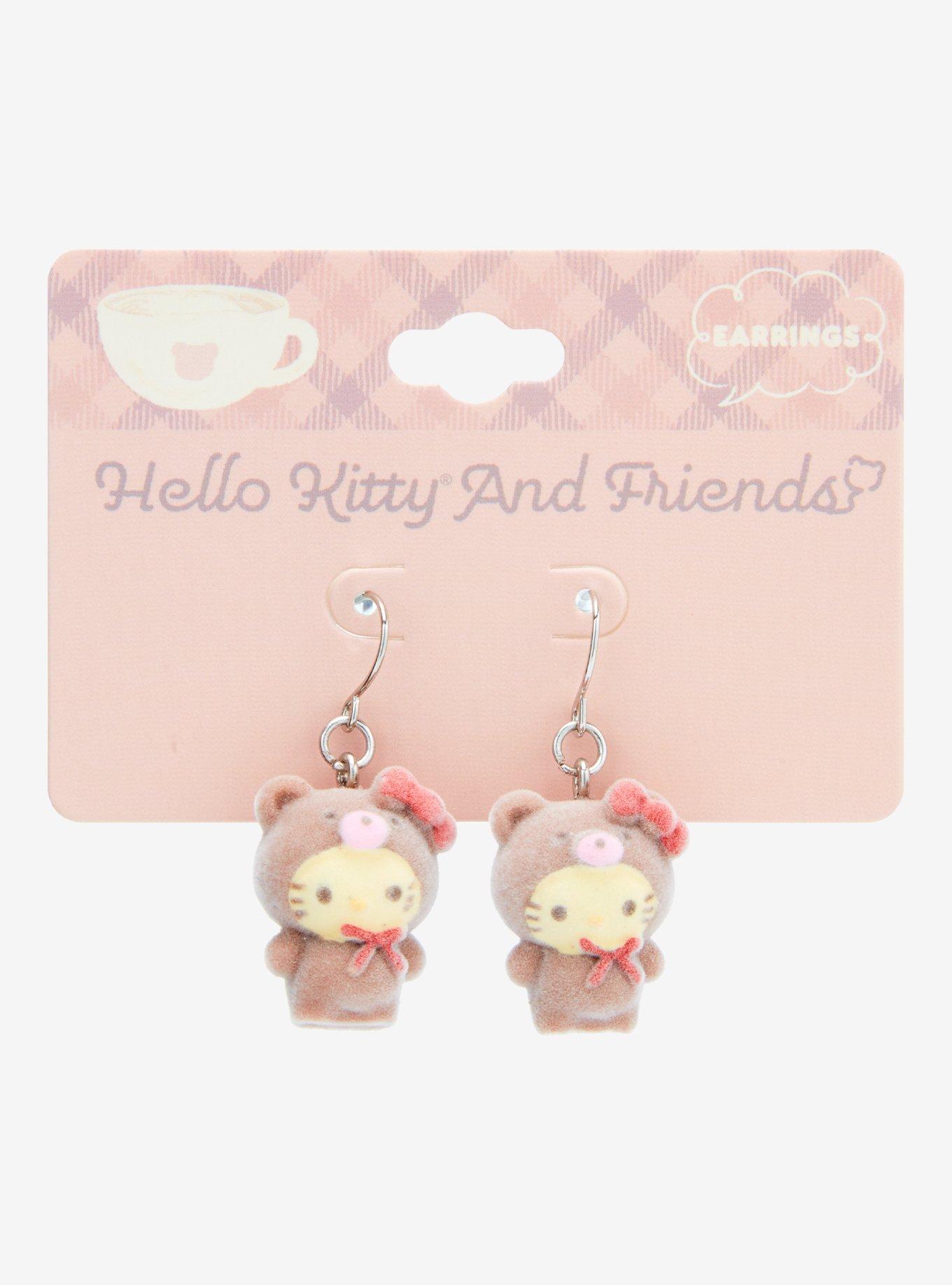 Sanrio Hello Kitty and Friends Flocked Latte Bear Hello Kitty Earrings, , hi-res