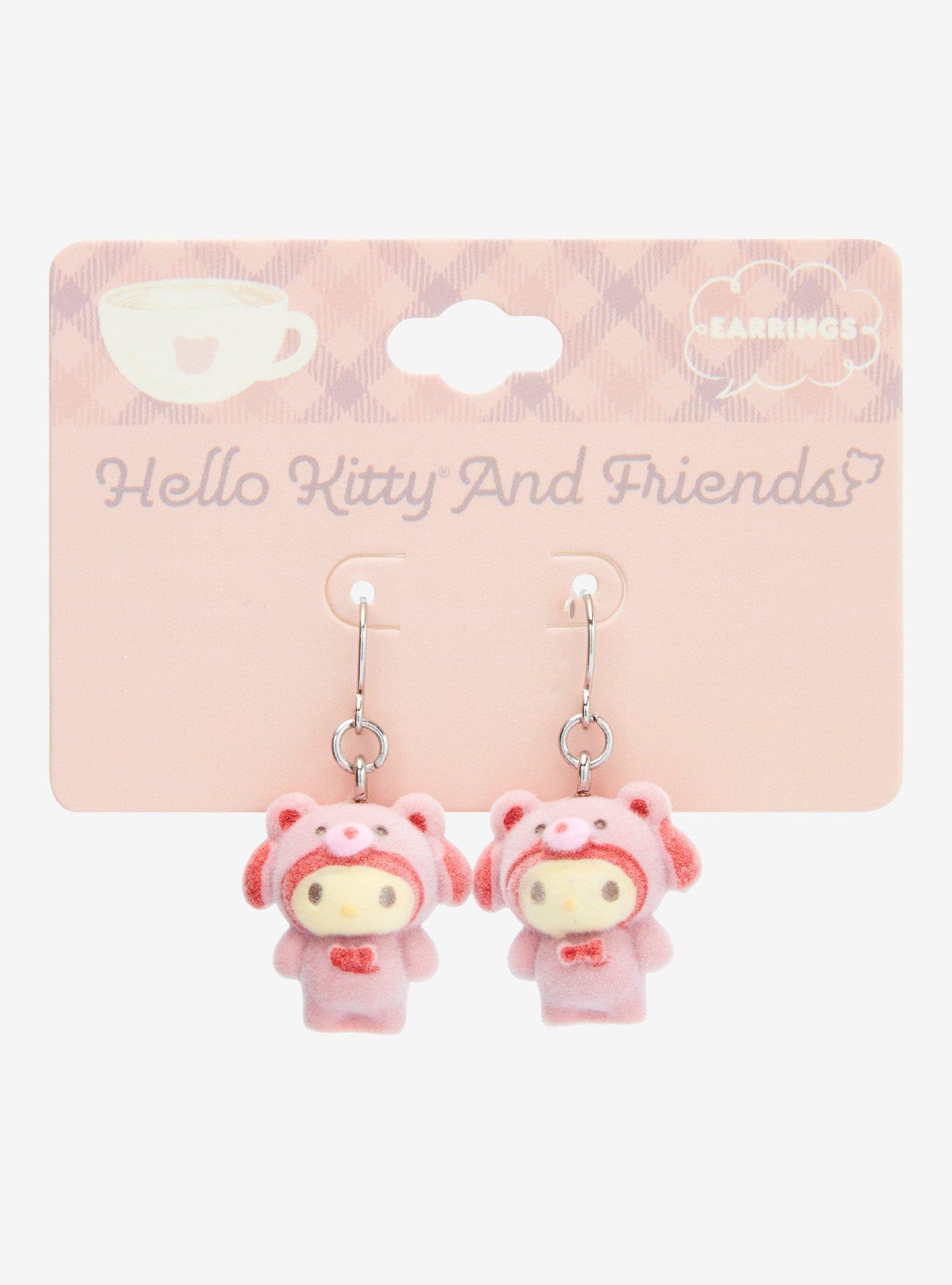 Sanrio Hello Kitty and Friends Flocked Latte Bear My Melody Earrings, , hi-res