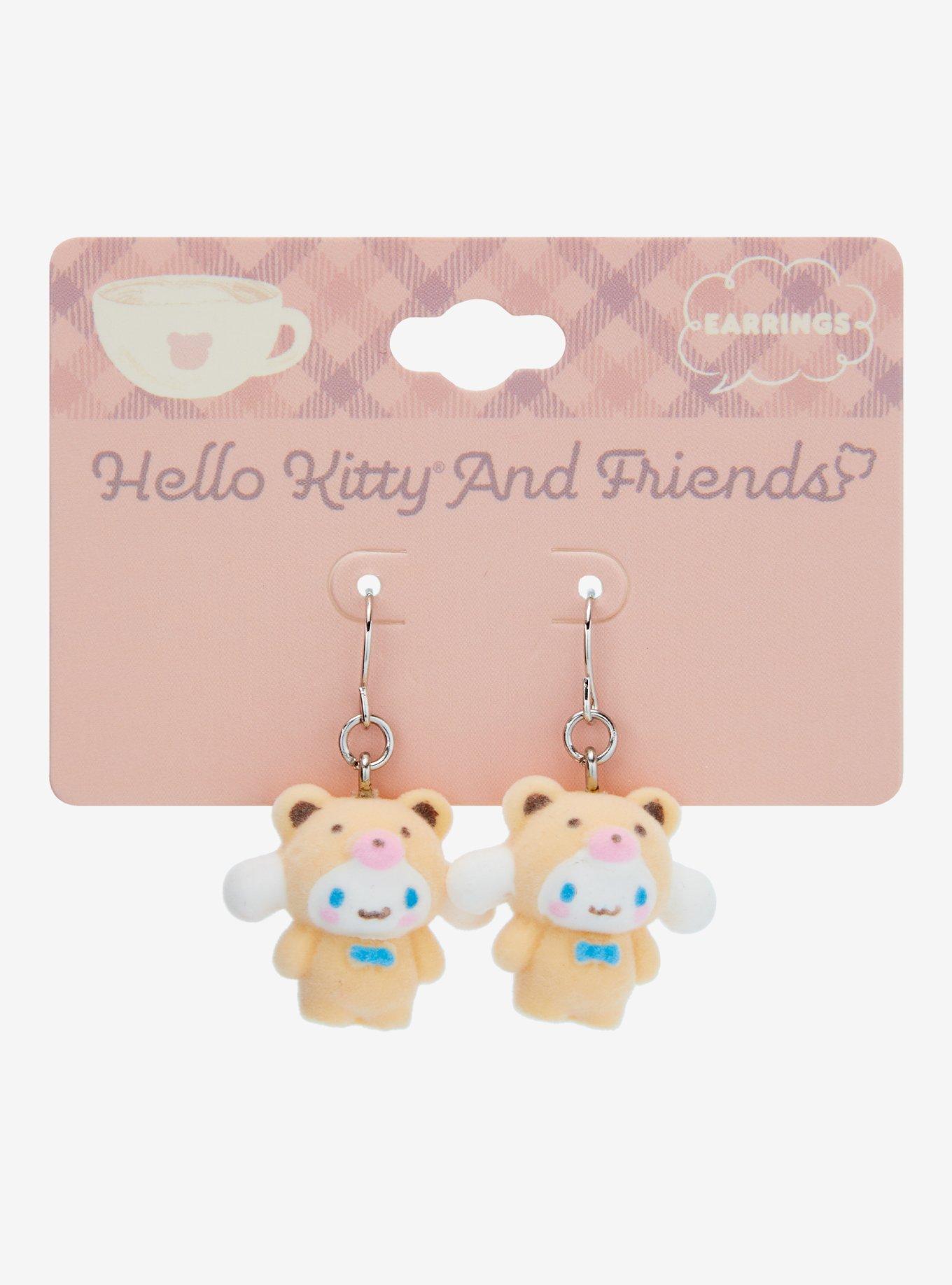 Sanrio Hello Kitty and Friends Flocked Latte Bear Cinnamoroll Earrings, , hi-res