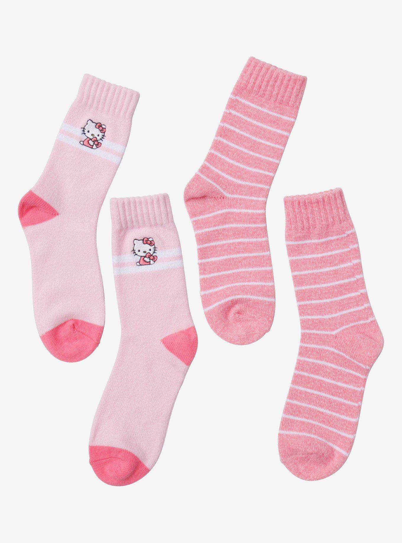 Hello Kitty Pink Stripe Cozy Crew Socks 2 Pair, , hi-res