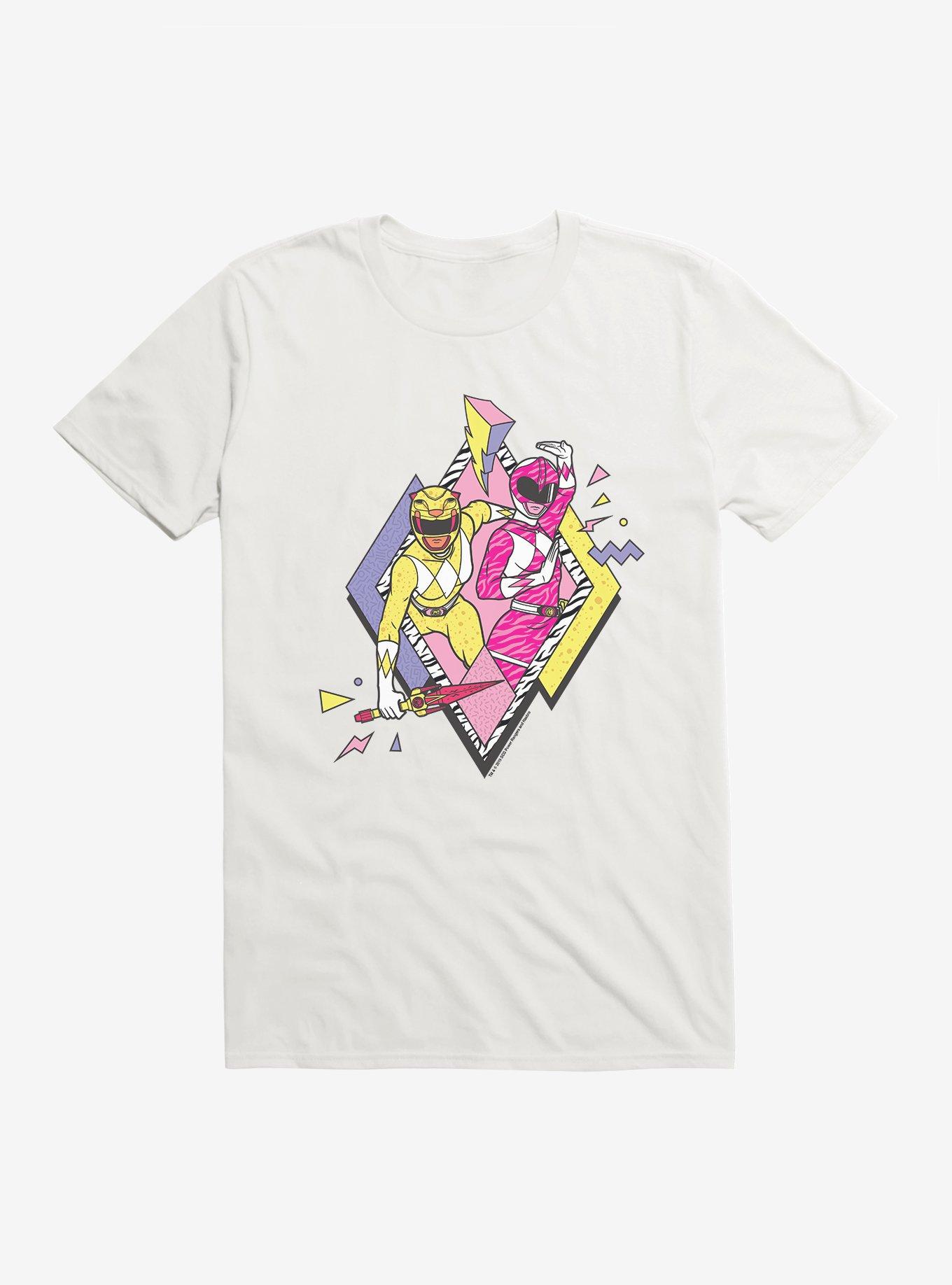 Mighty Morphin Power Rangers Pink Yellow Rangers Defense T-Shrt, WHITE, hi-res